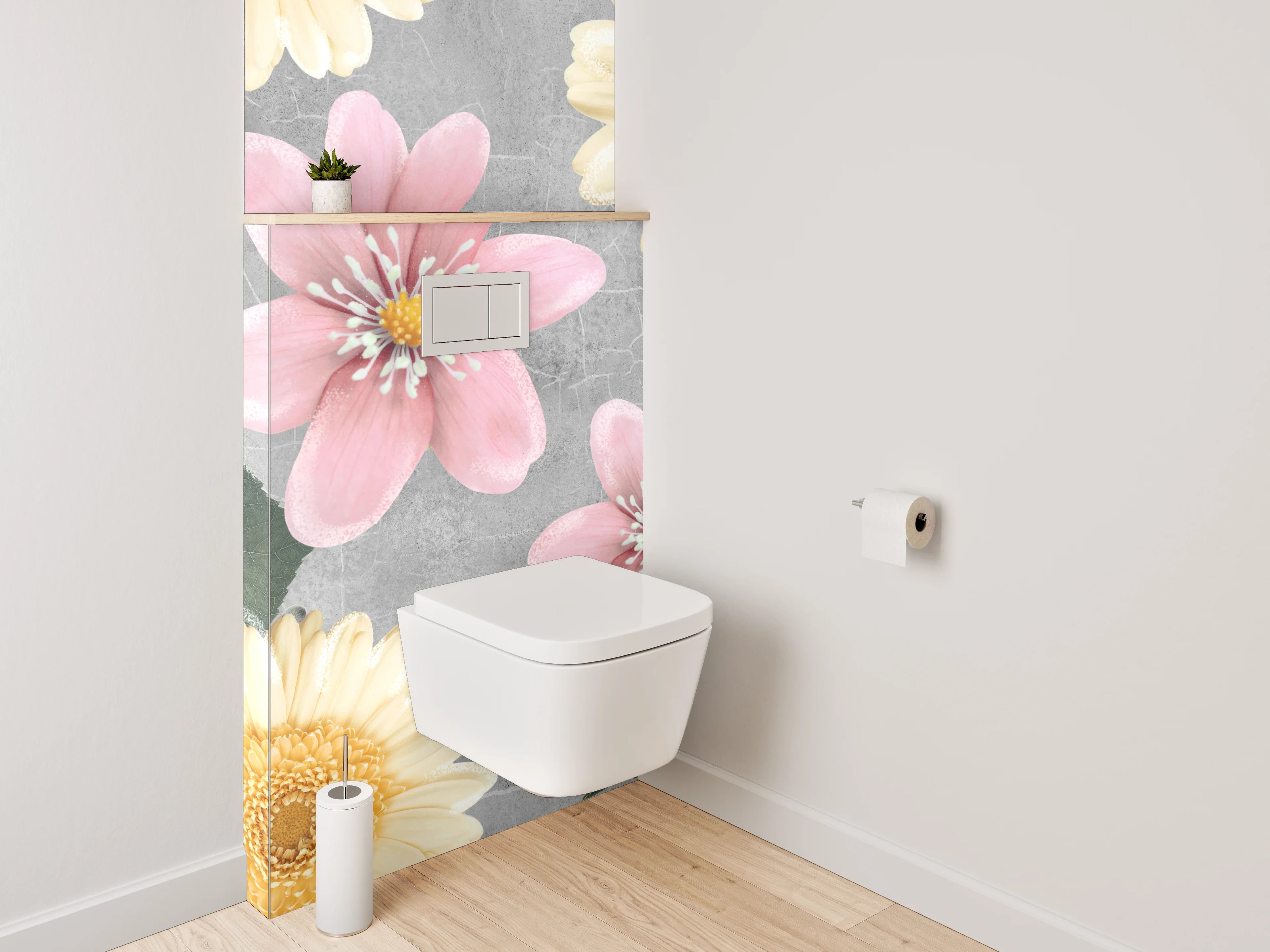 WC-Rückwand - Pastellblumen auf grauem Hintergrund