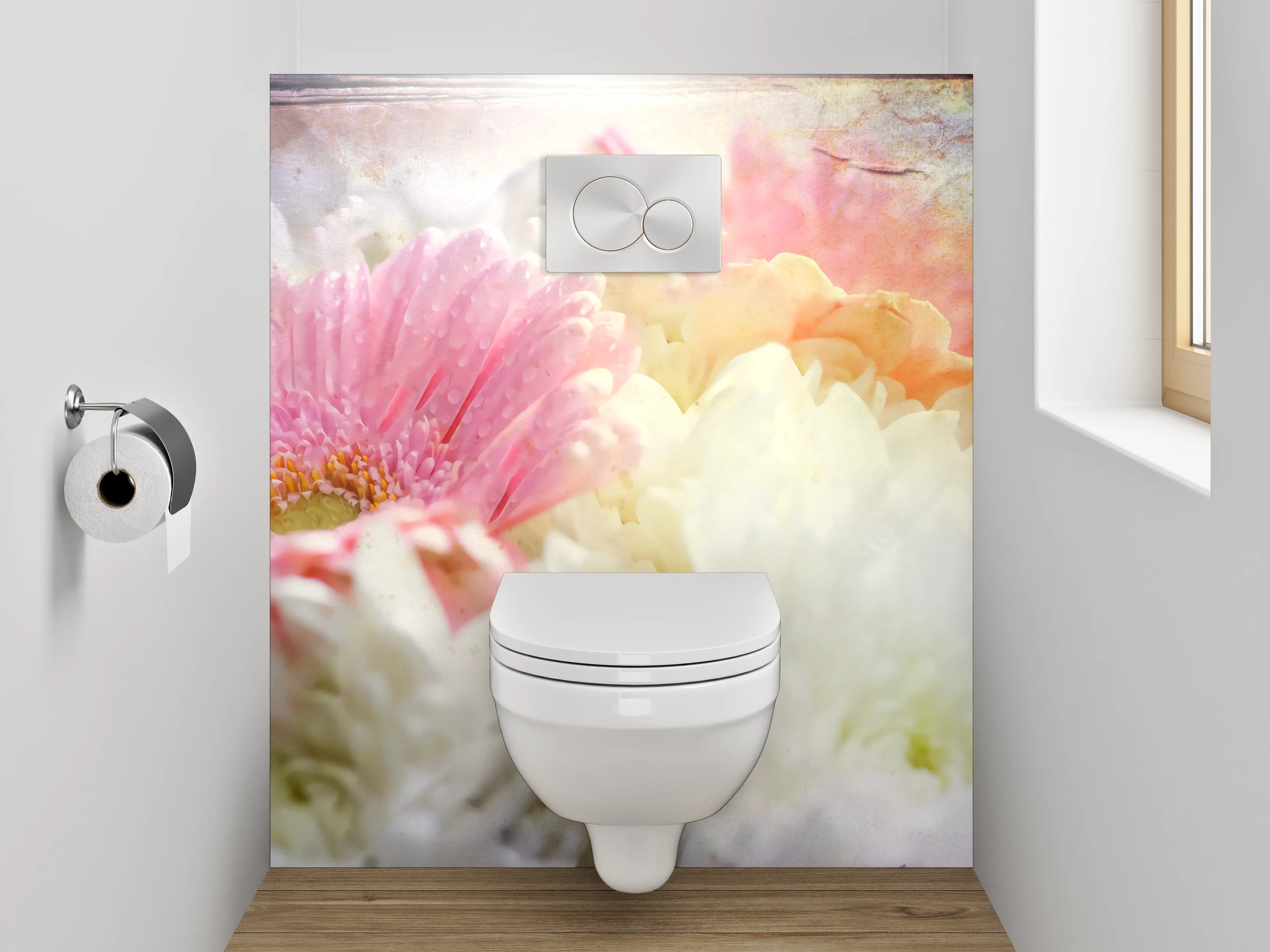 WC-Rückwand - Pastellfarbene Vintage-Blumen-Komposition