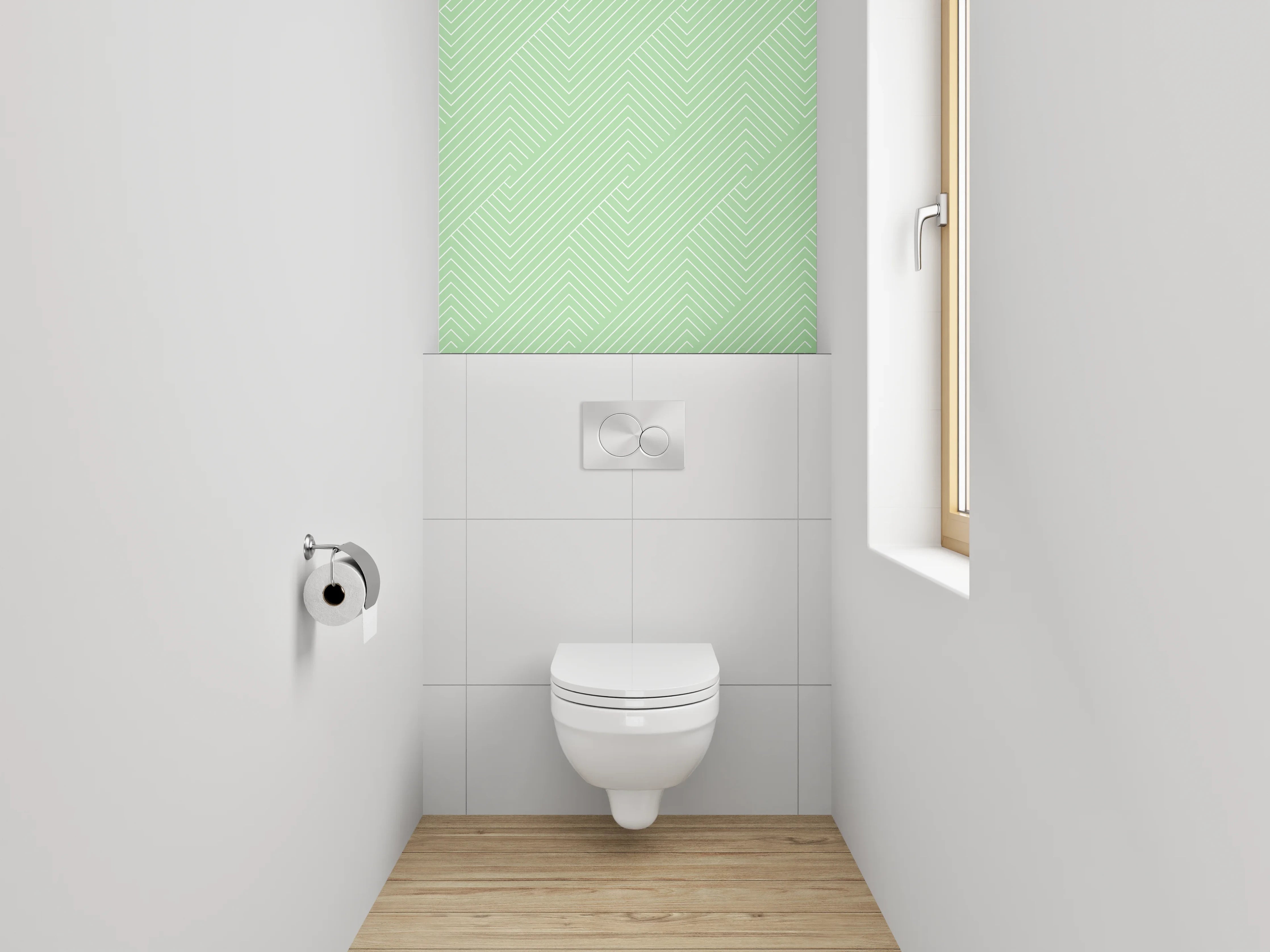 WC-Rückwand - Pastellgrünes Chevron-Linienmuster