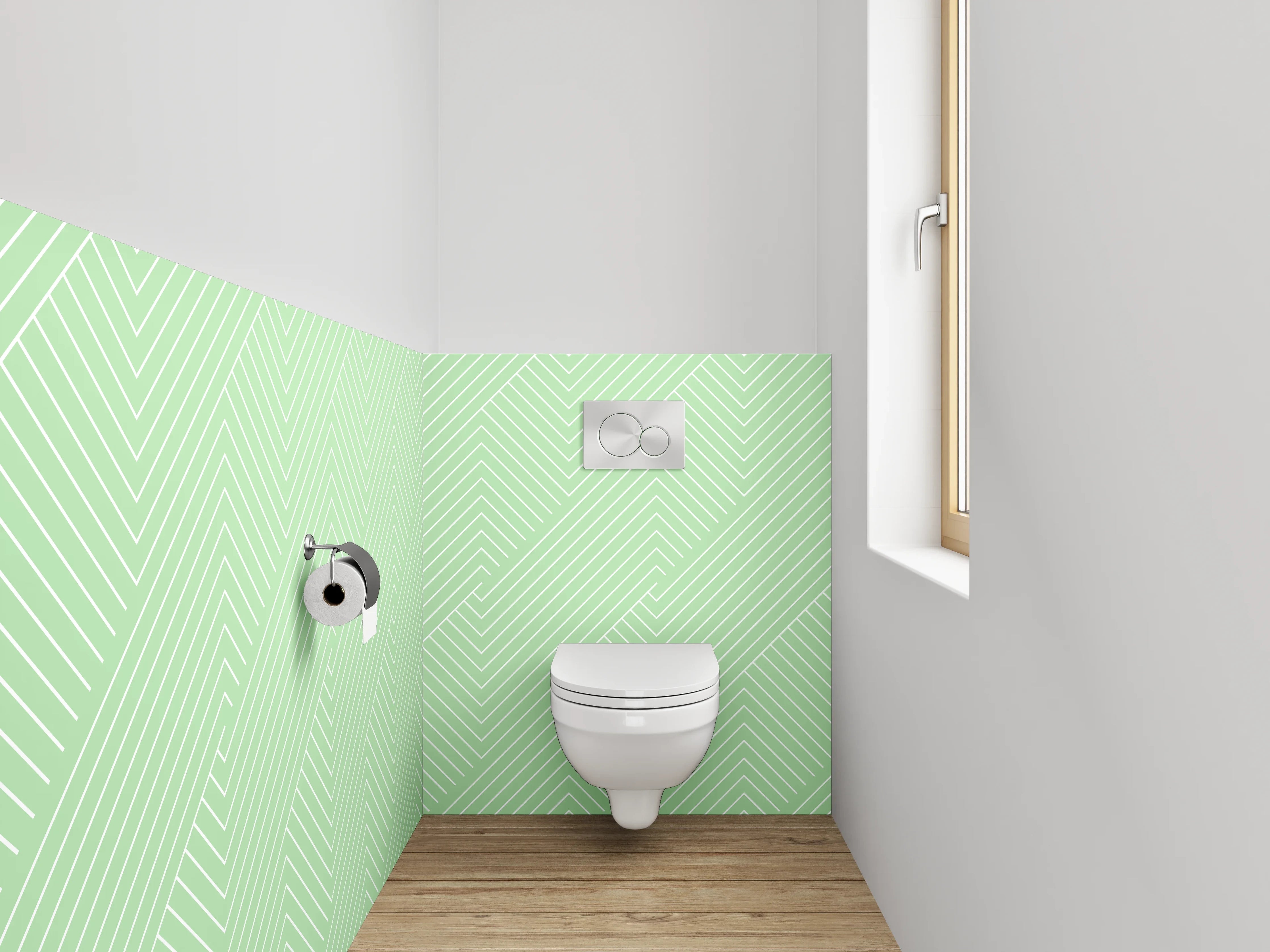 WC-Rückwand - Pastellgrünes Chevron-Linienmuster