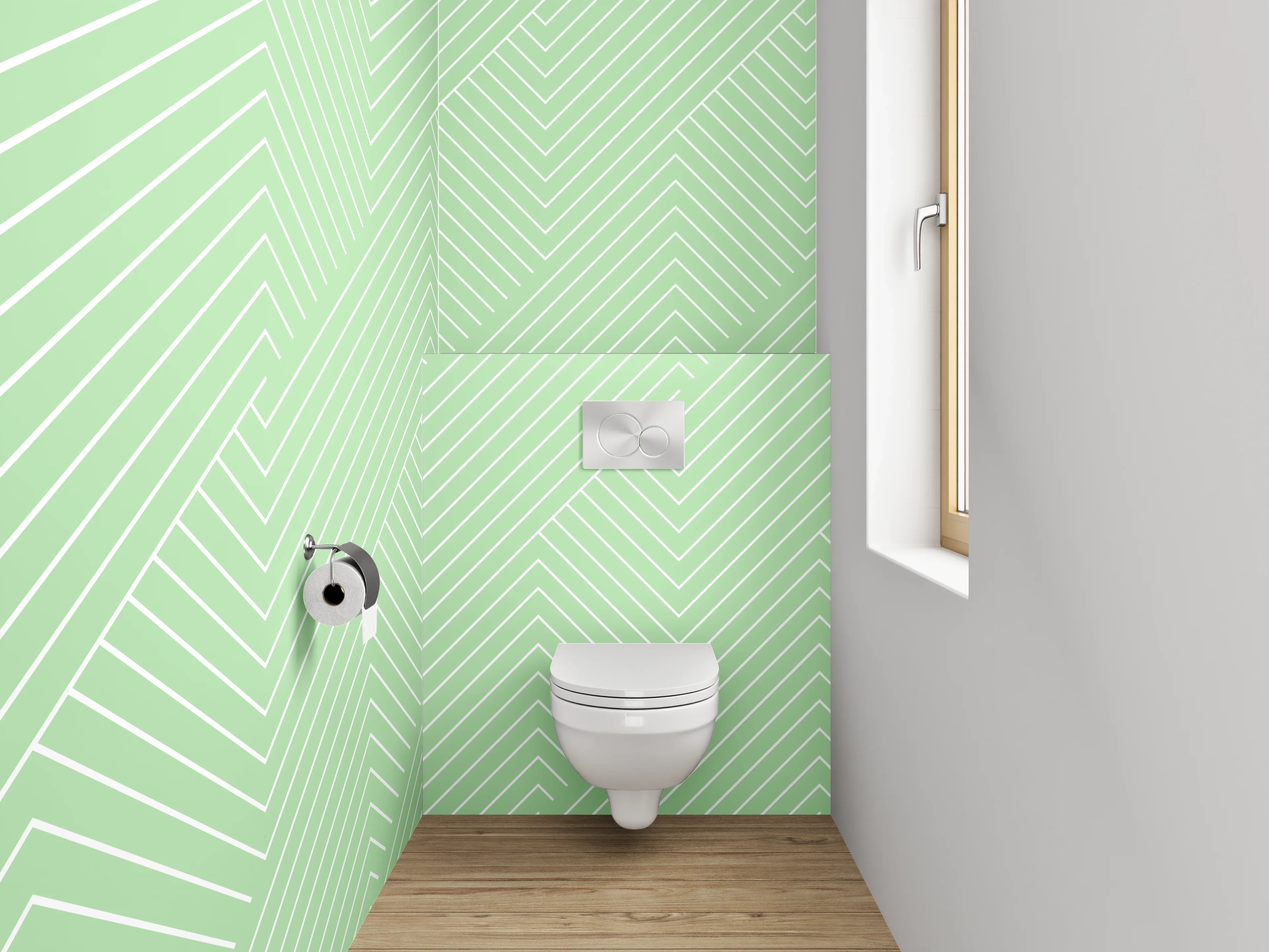 WC-Rückwand - Pastellgrünes Chevron-Linienmuster