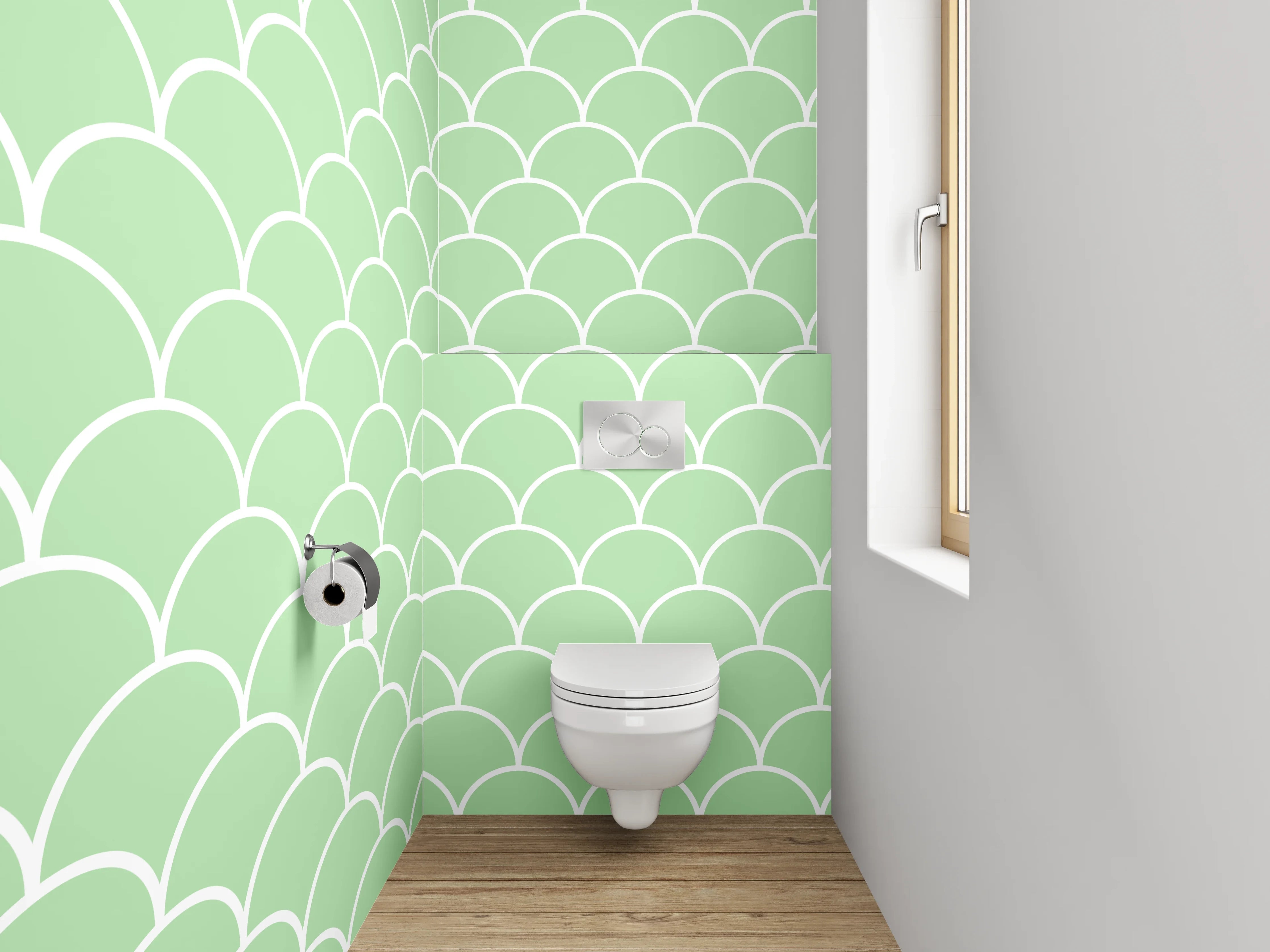 WC-Rückwand - Pastellgrünes Muschel-Muster Wanddekor