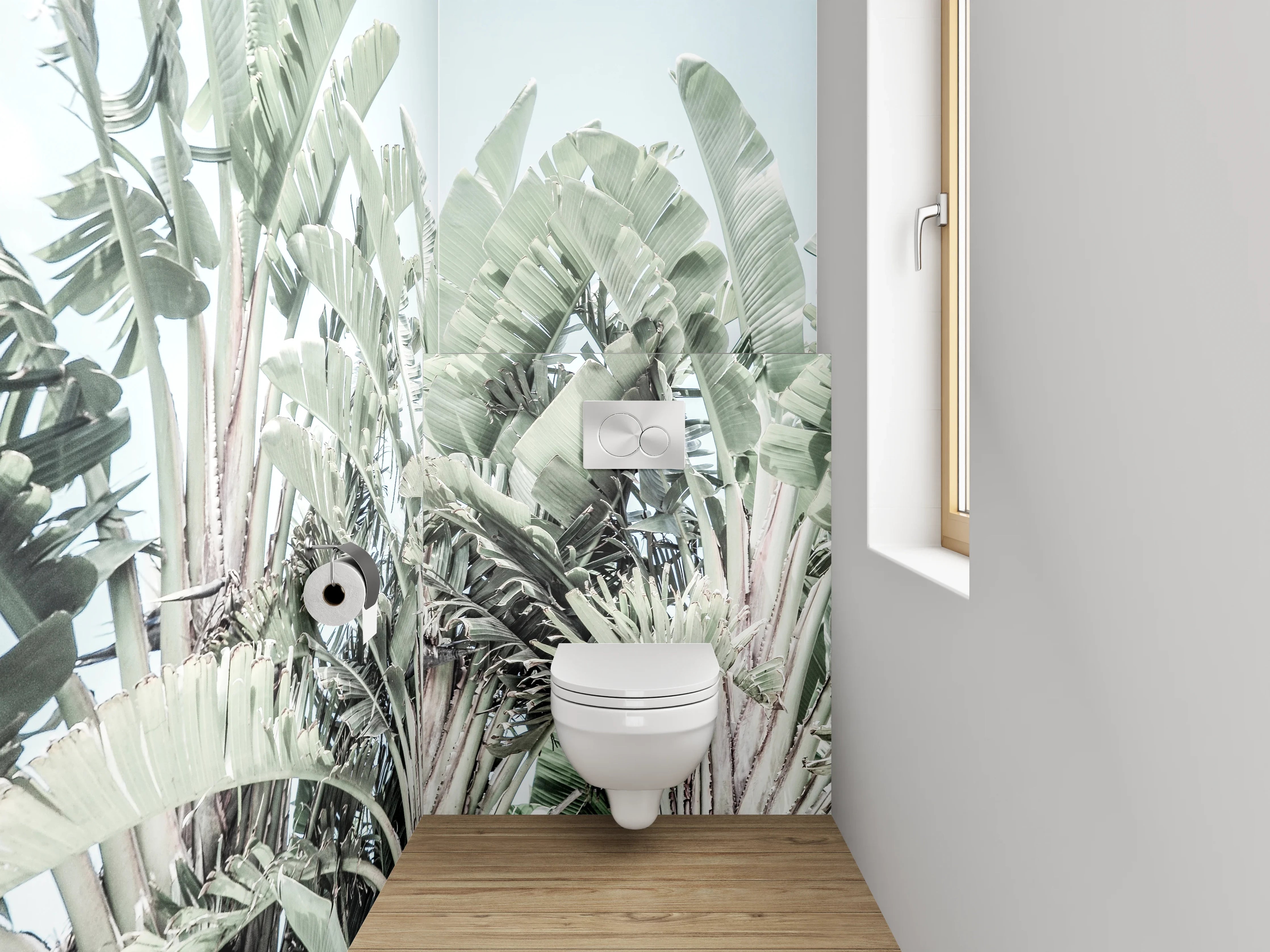 WC-Rückwand - Pastellige Bananenblätter im Sonnenlicht