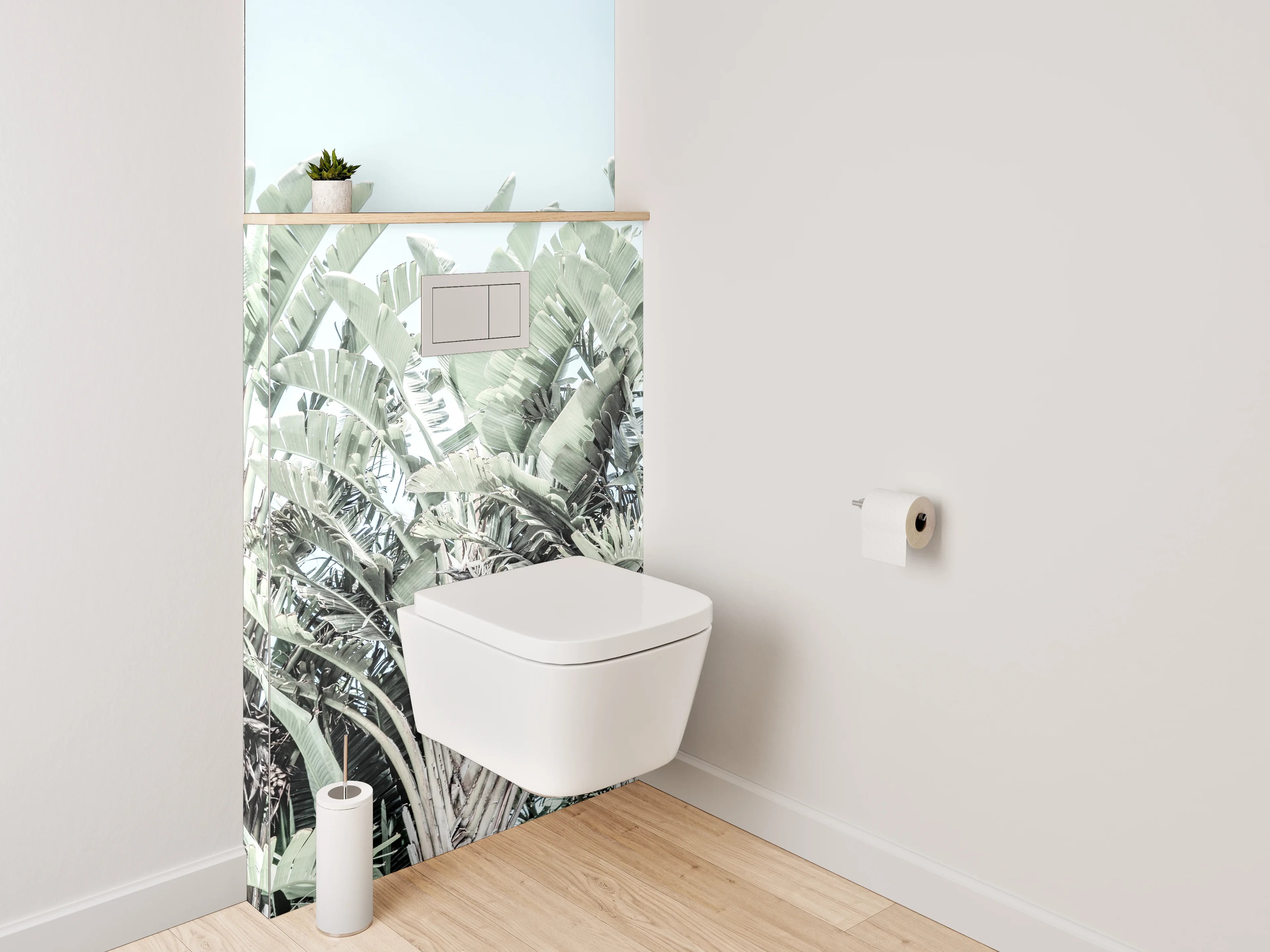 WC-Rückwand - Pastellige Bananenblätter im Sonnenlicht