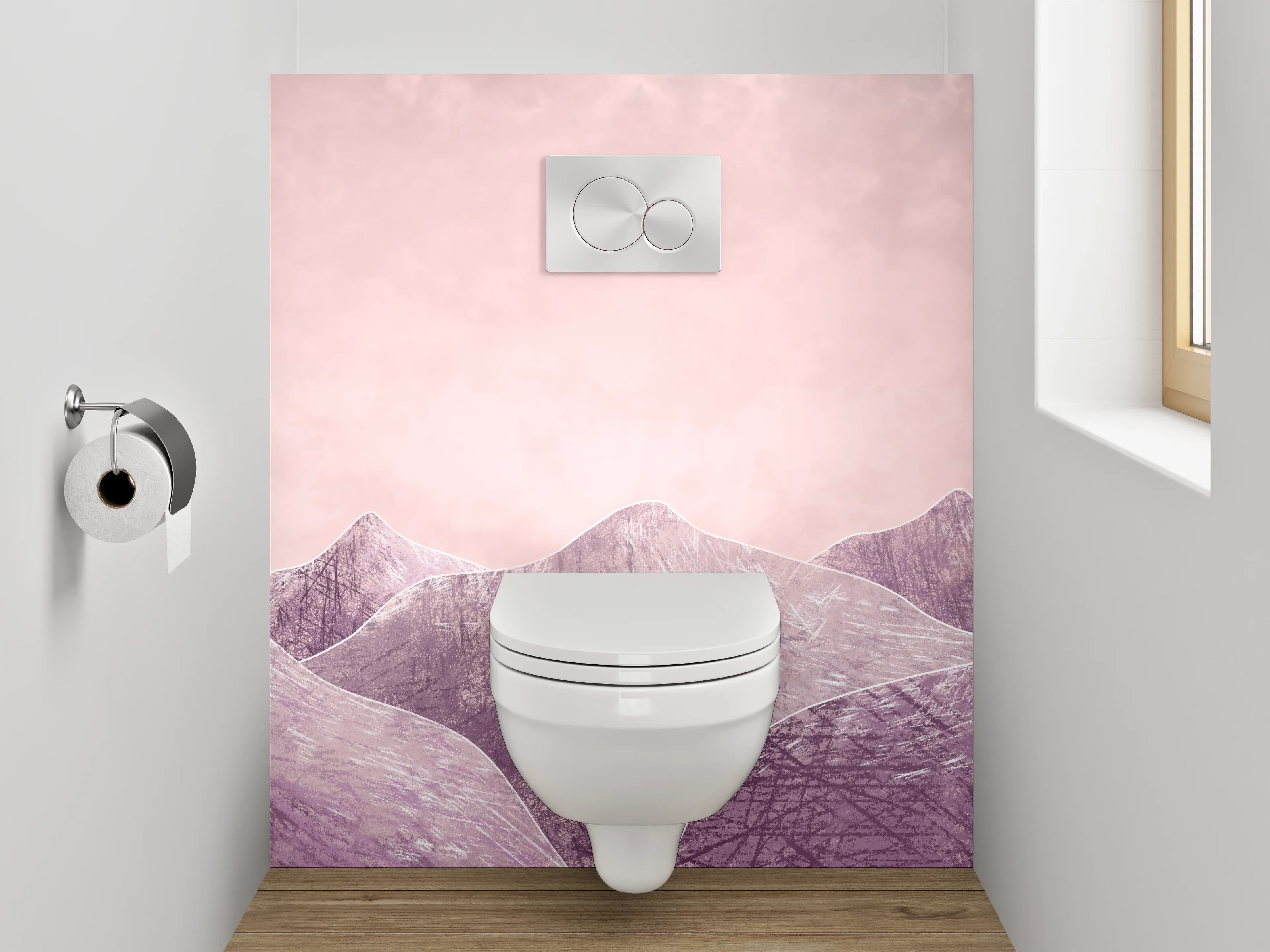 WC-Rückwand - Pastellrosa Berge Aquarell Landschaft