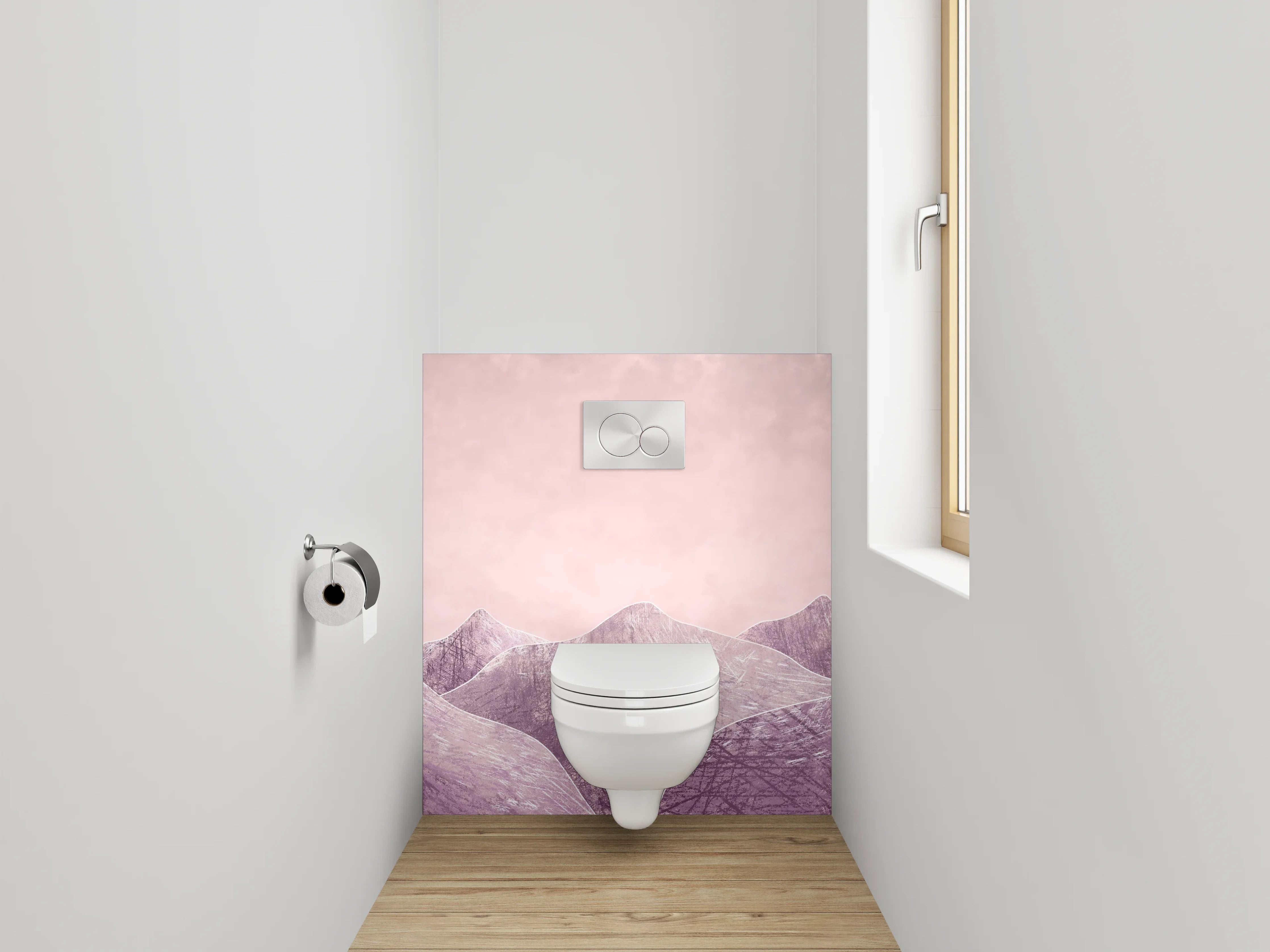 WC-Rückwand - Pastellrosa Berge Aquarell Landschaft