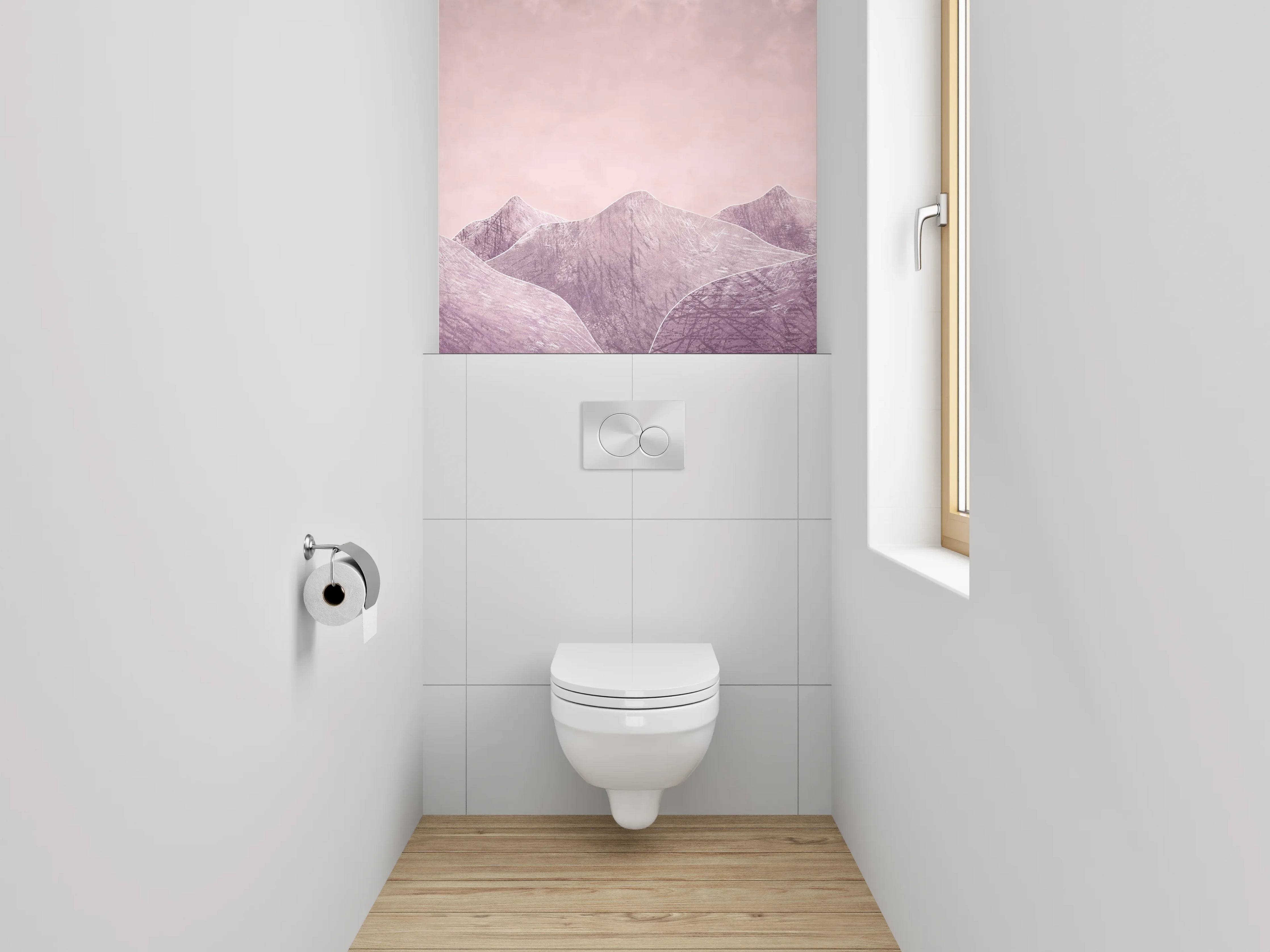 WC-Rückwand - Pastellrosa Berge Aquarell Landschaft