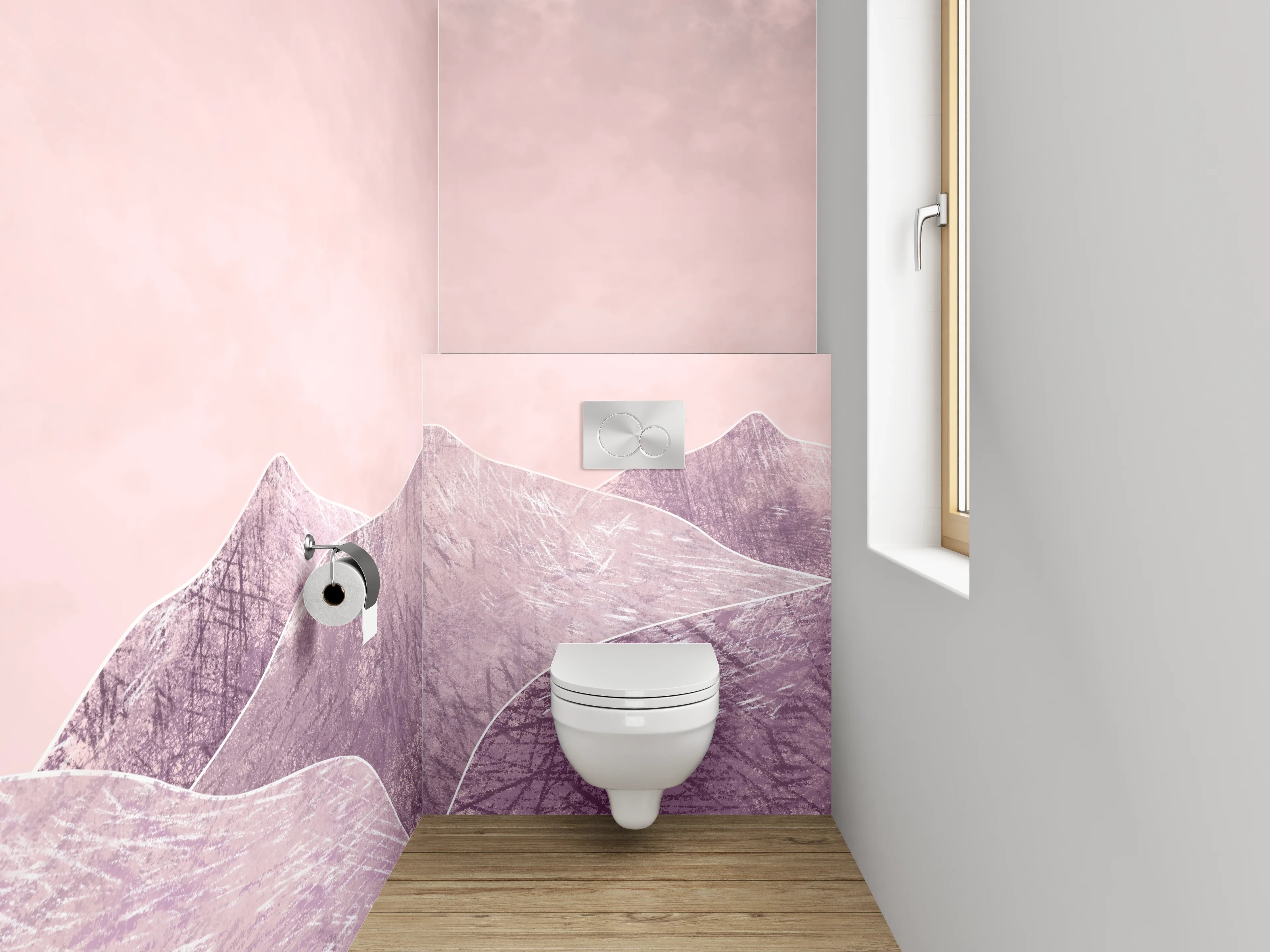 WC-Rückwand - Pastellrosa Berge Aquarell Landschaft