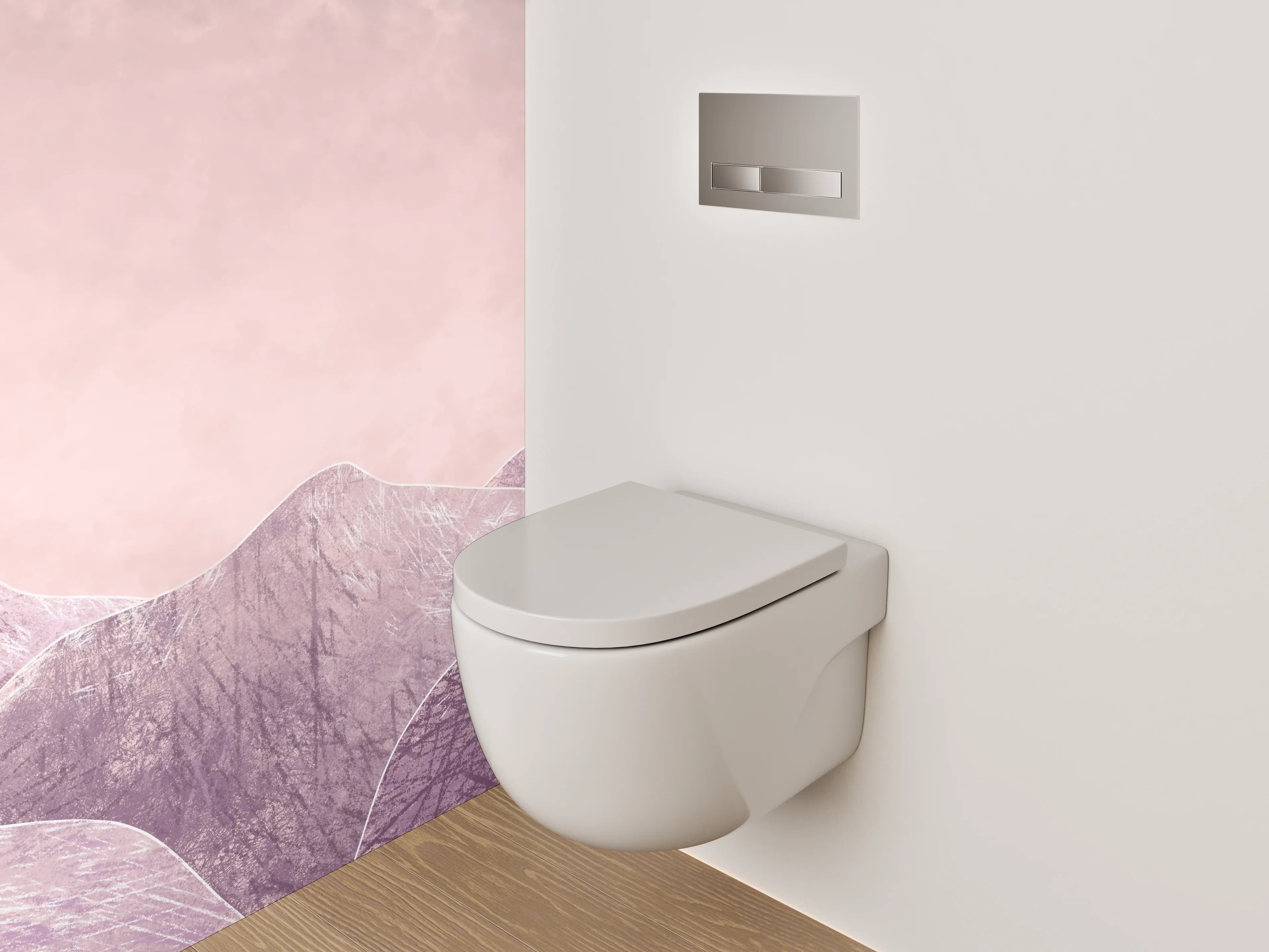 WC-Rückwand - Pastellrosa Berge Aquarell Landschaft