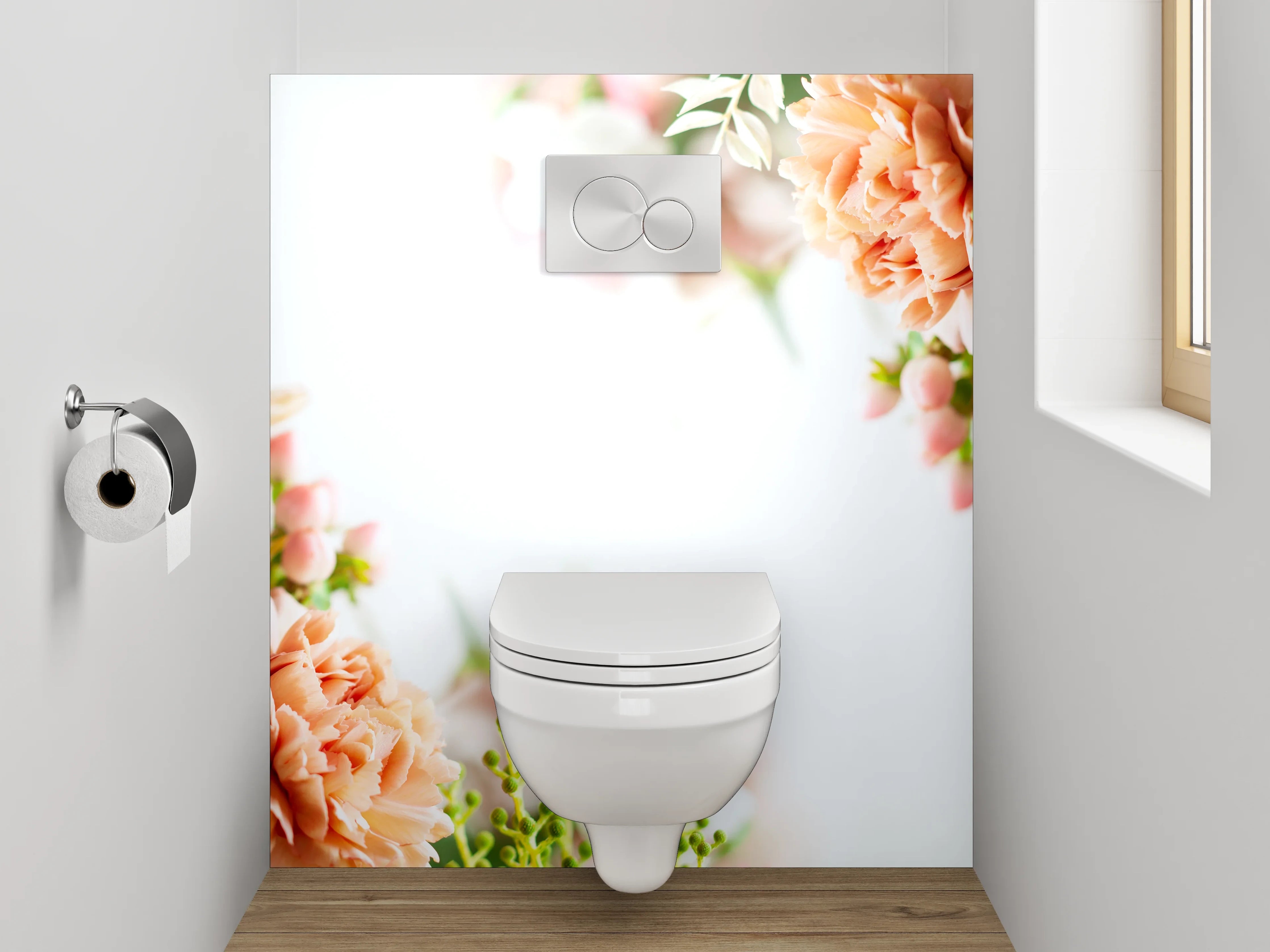 WC-Rückwand - Pastellrosafarbene Blumenpracht