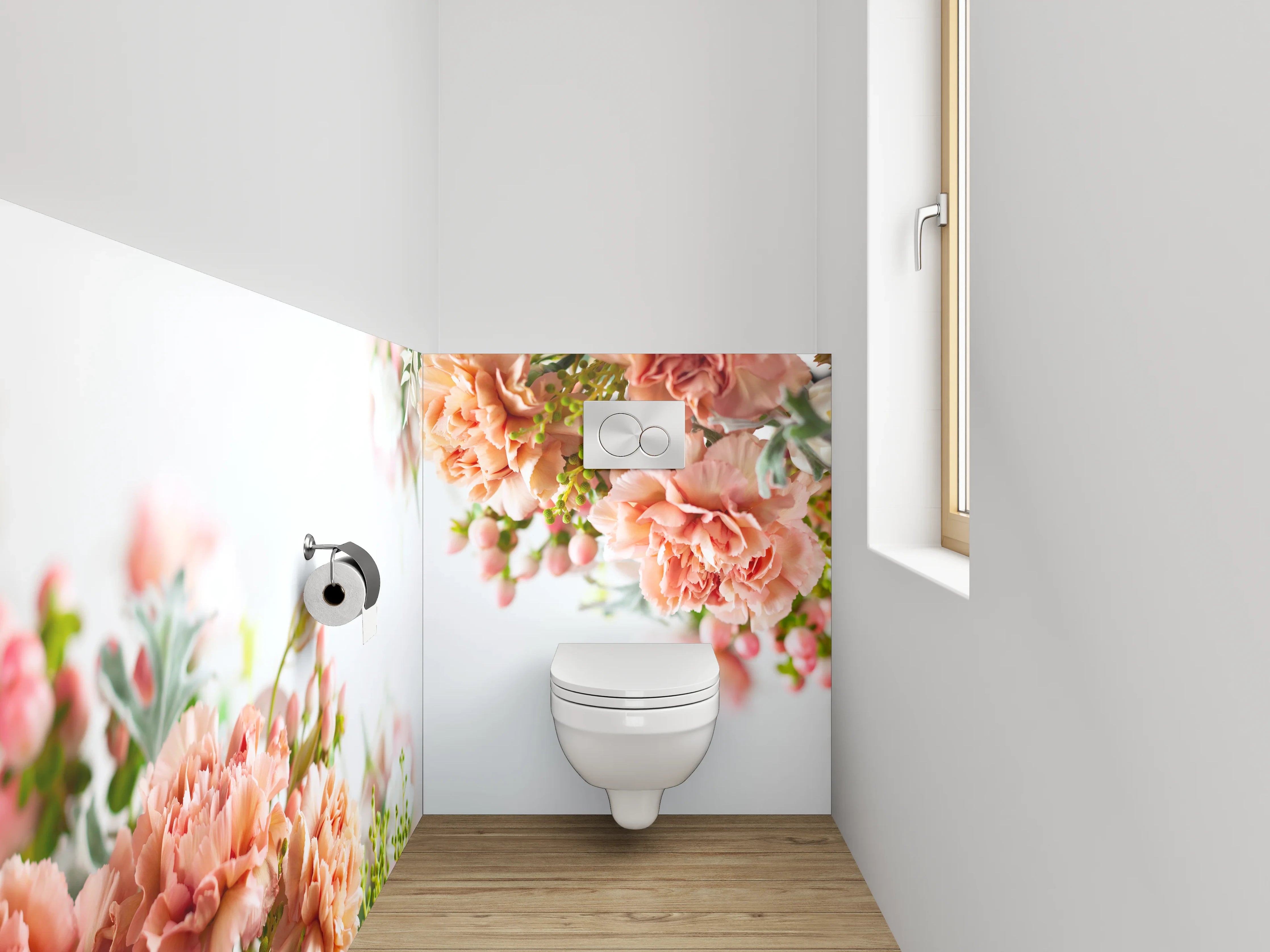 WC-Rückwand - Pastellrosafarbene Blumenpracht