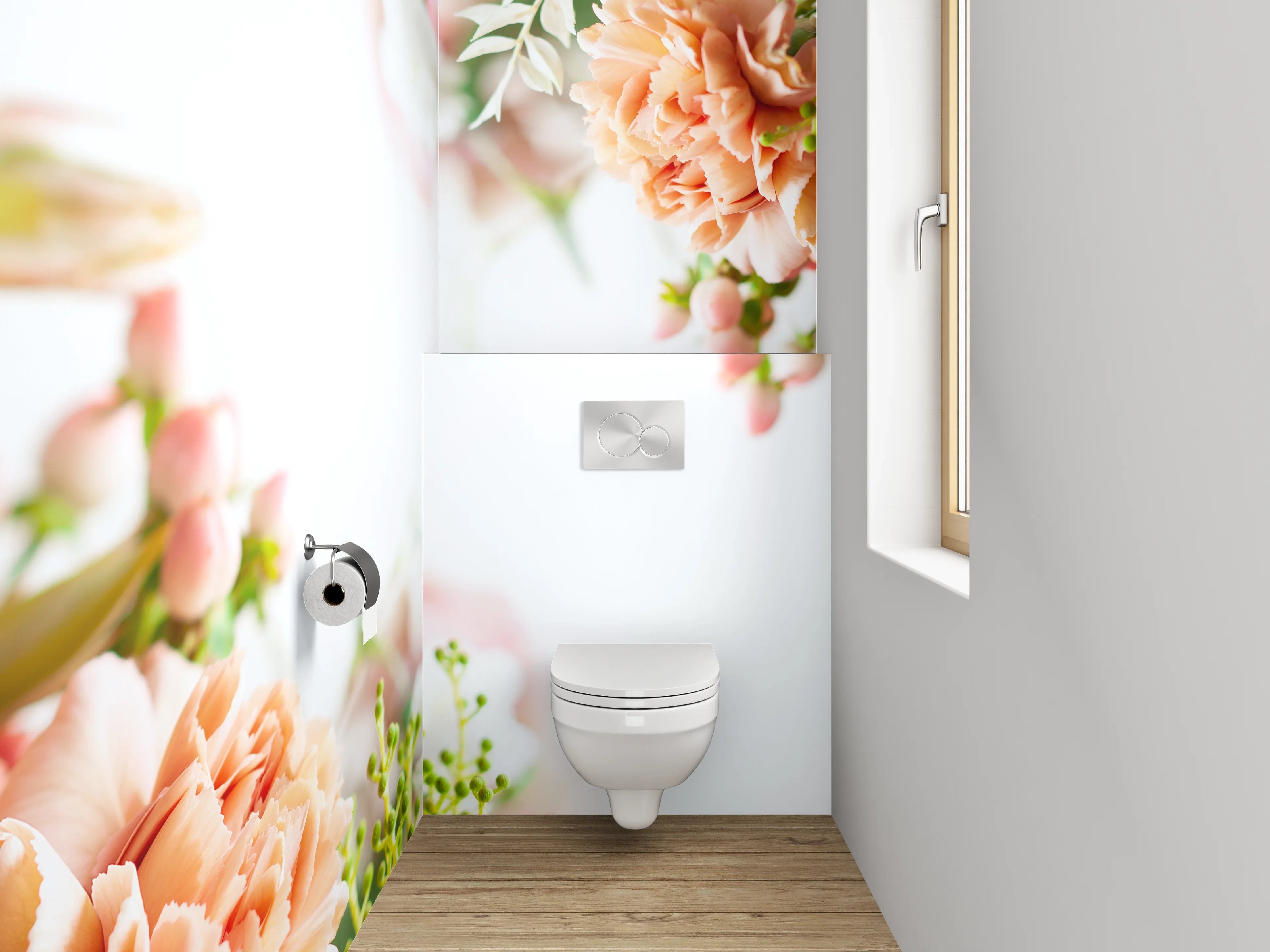 WC-Rückwand - Pastellrosafarbene Blumenpracht