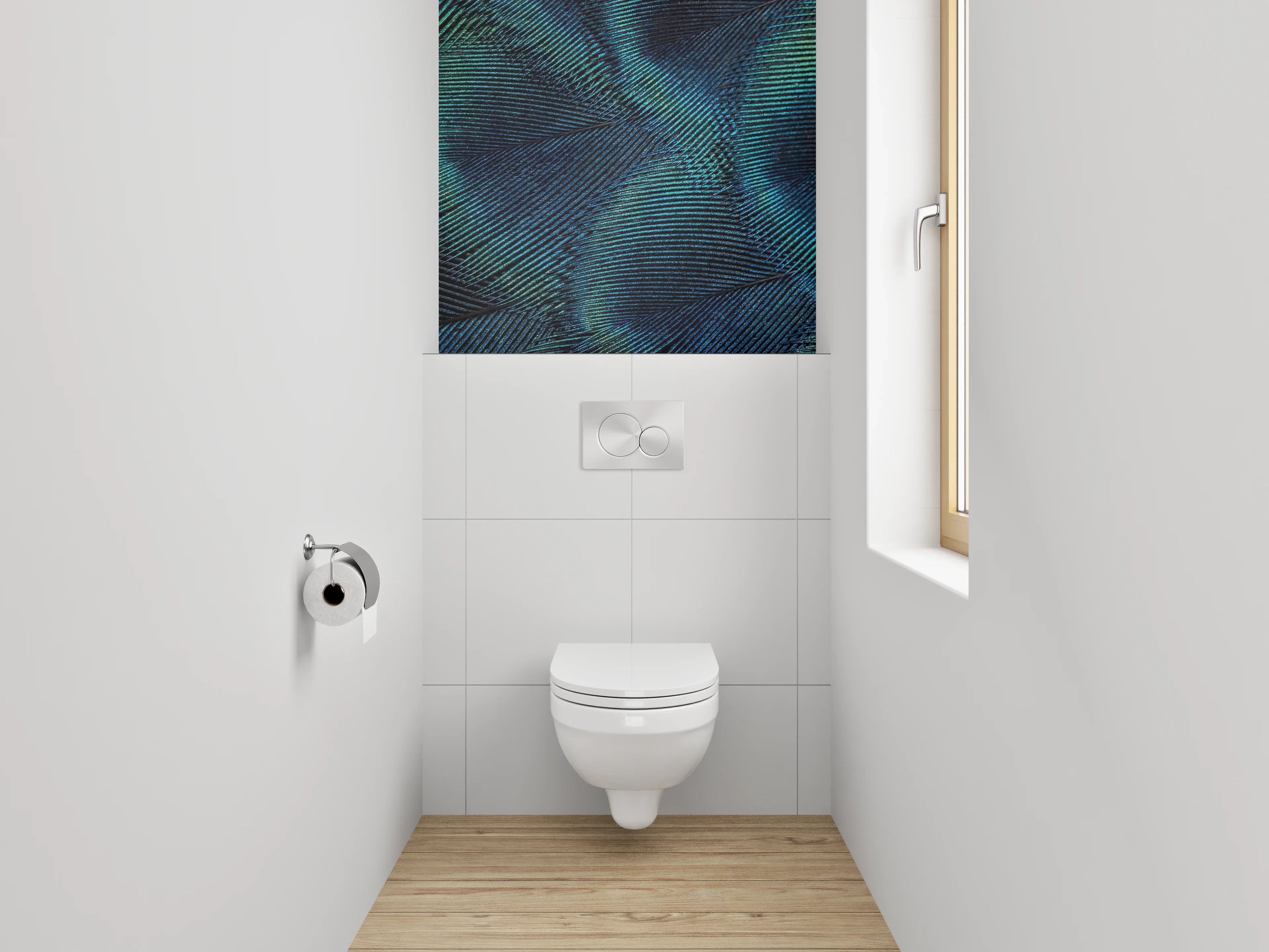 WC-Rückwand - Pfauenfeder Abstrakt Türkis Blau