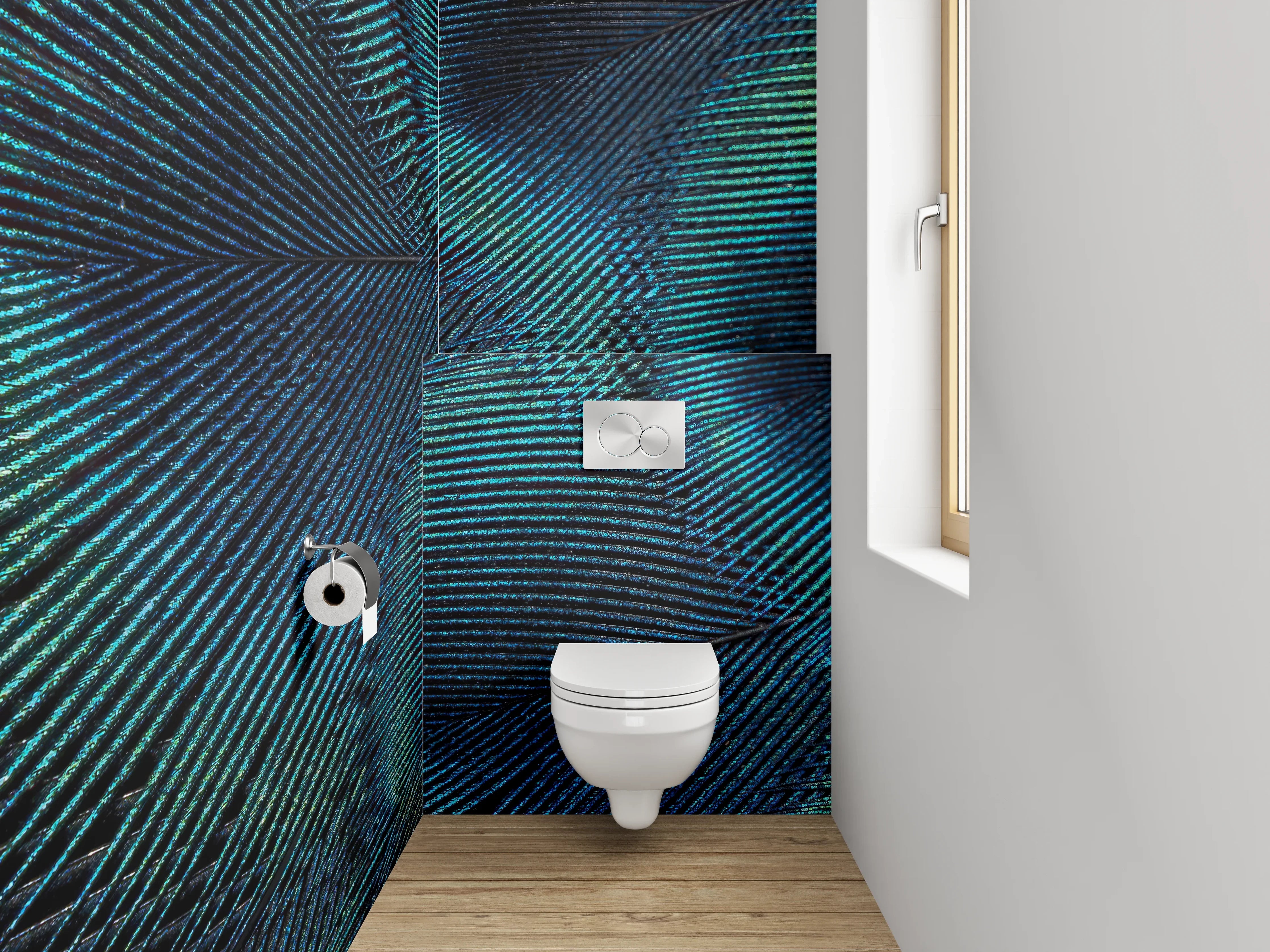 WC-Rückwand - Pfauenfeder Abstrakt Türkis Blau