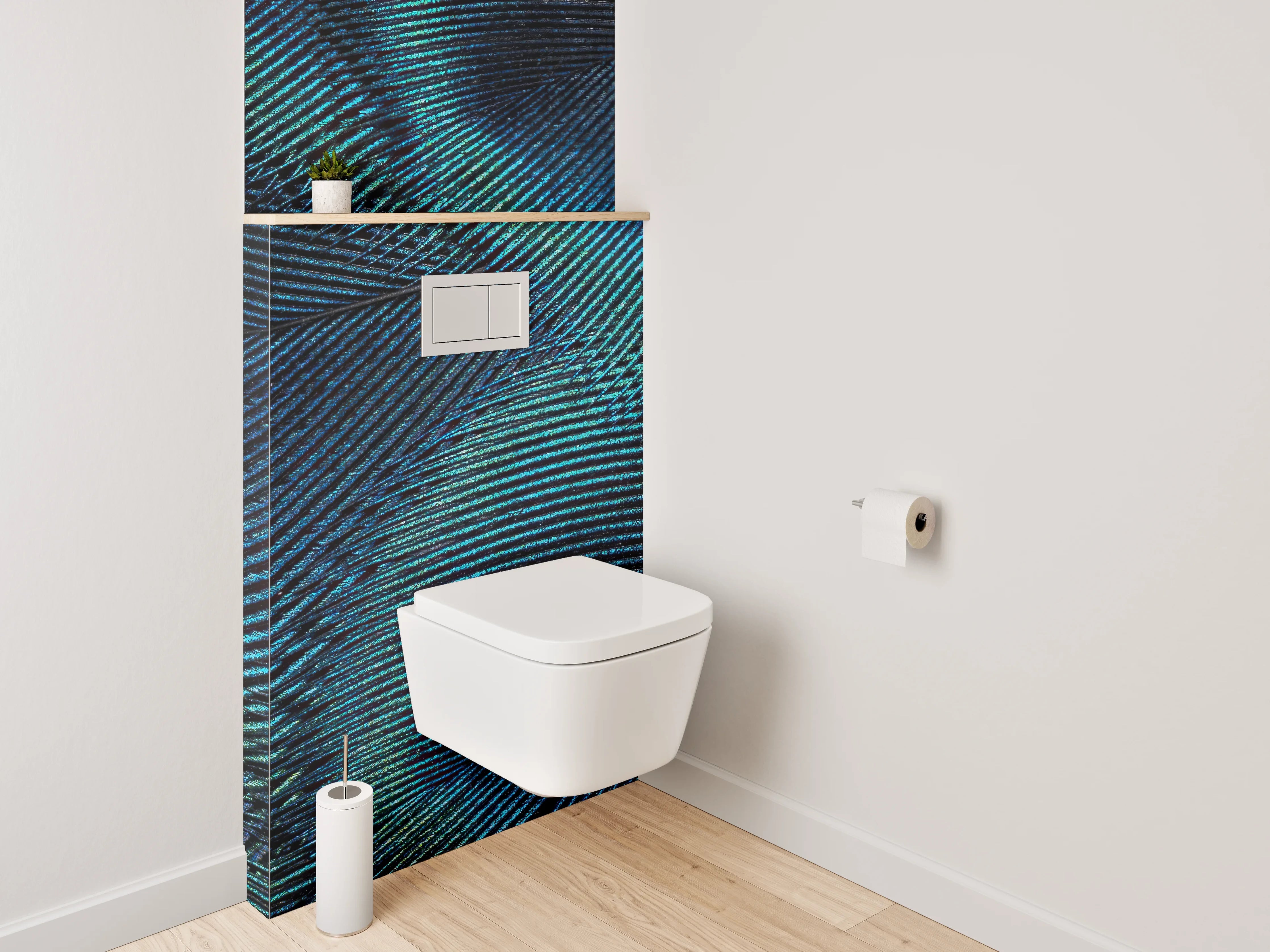WC-Rückwand - Pfauenfeder Abstrakt Türkis Blau