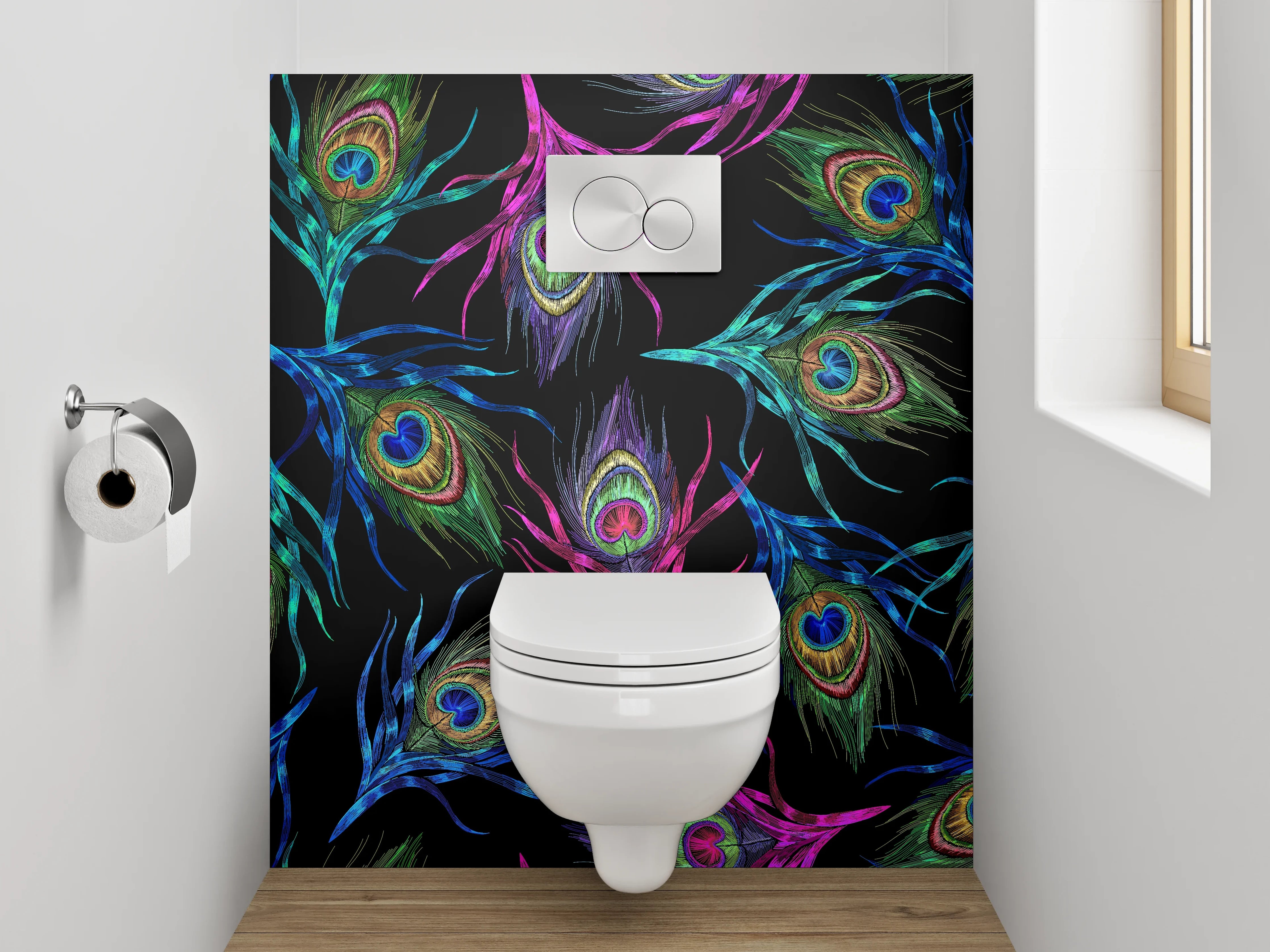 WC-Rückwand - Pfauenfeder Muster Aquarell Dunkel