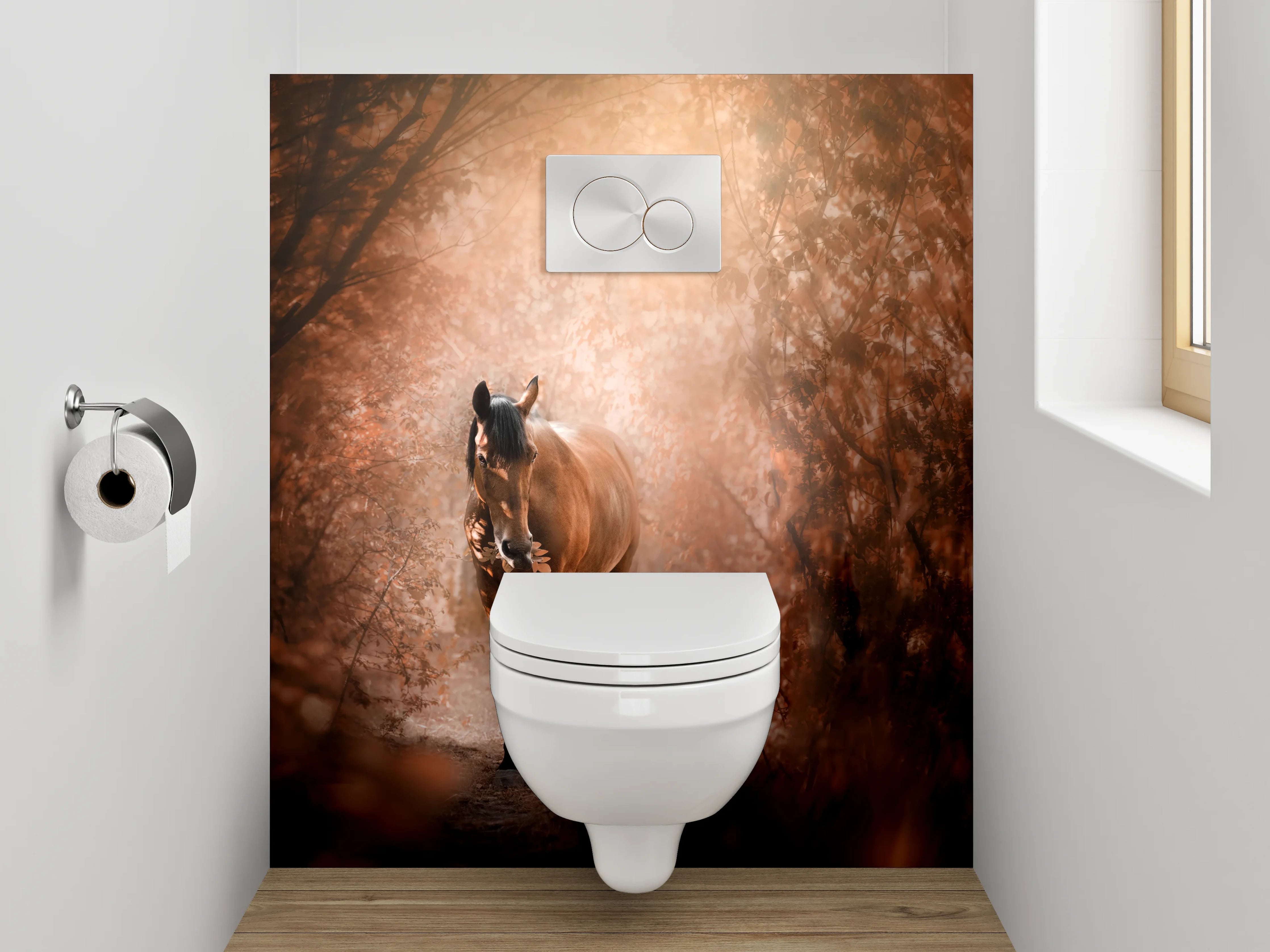 WC-Rückwand - Pferd im herbstlichen Zauberwald