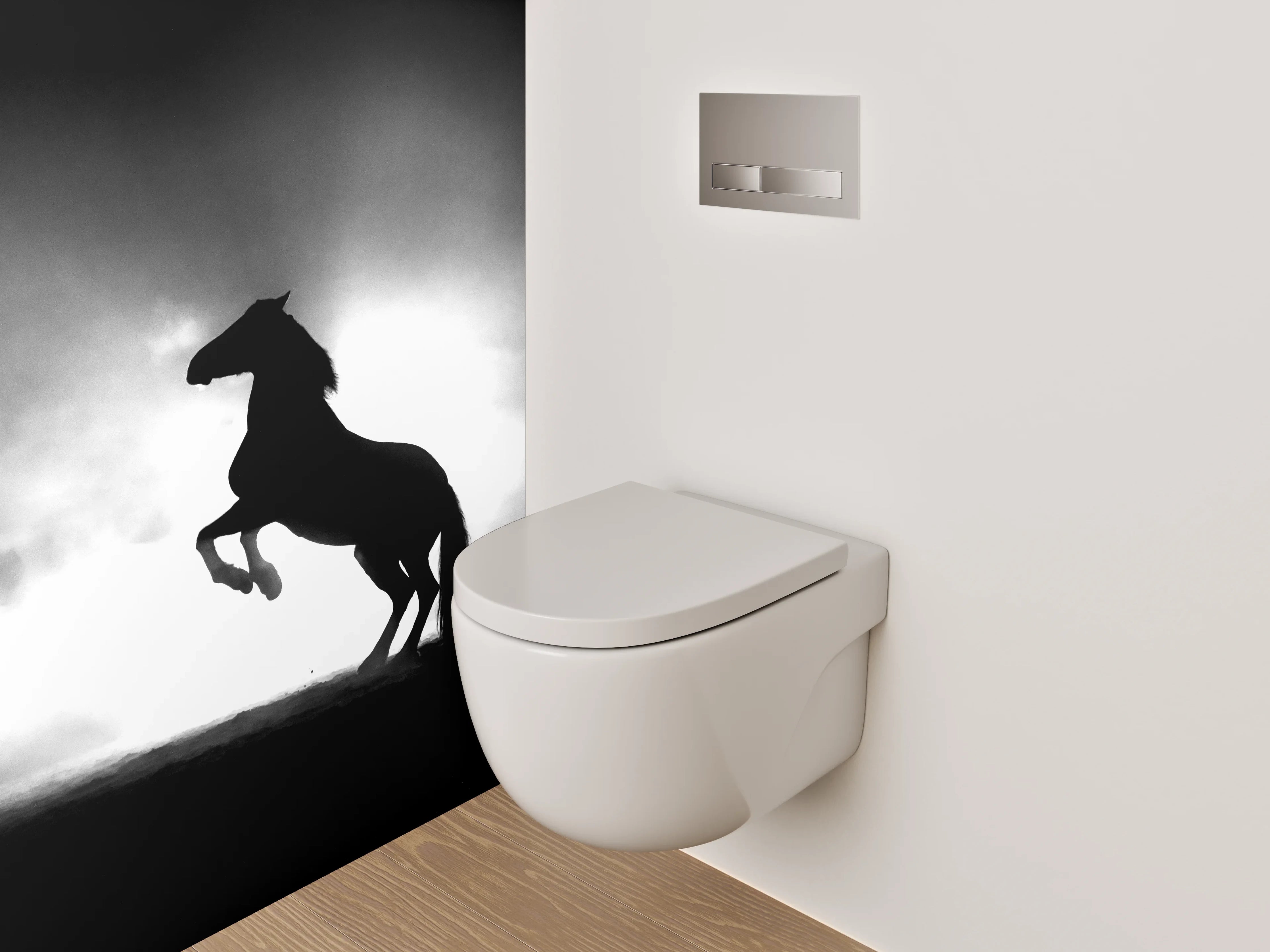 WC-Rückwand - Pferde-Silhouette im Nebel Schwarz-Weiß