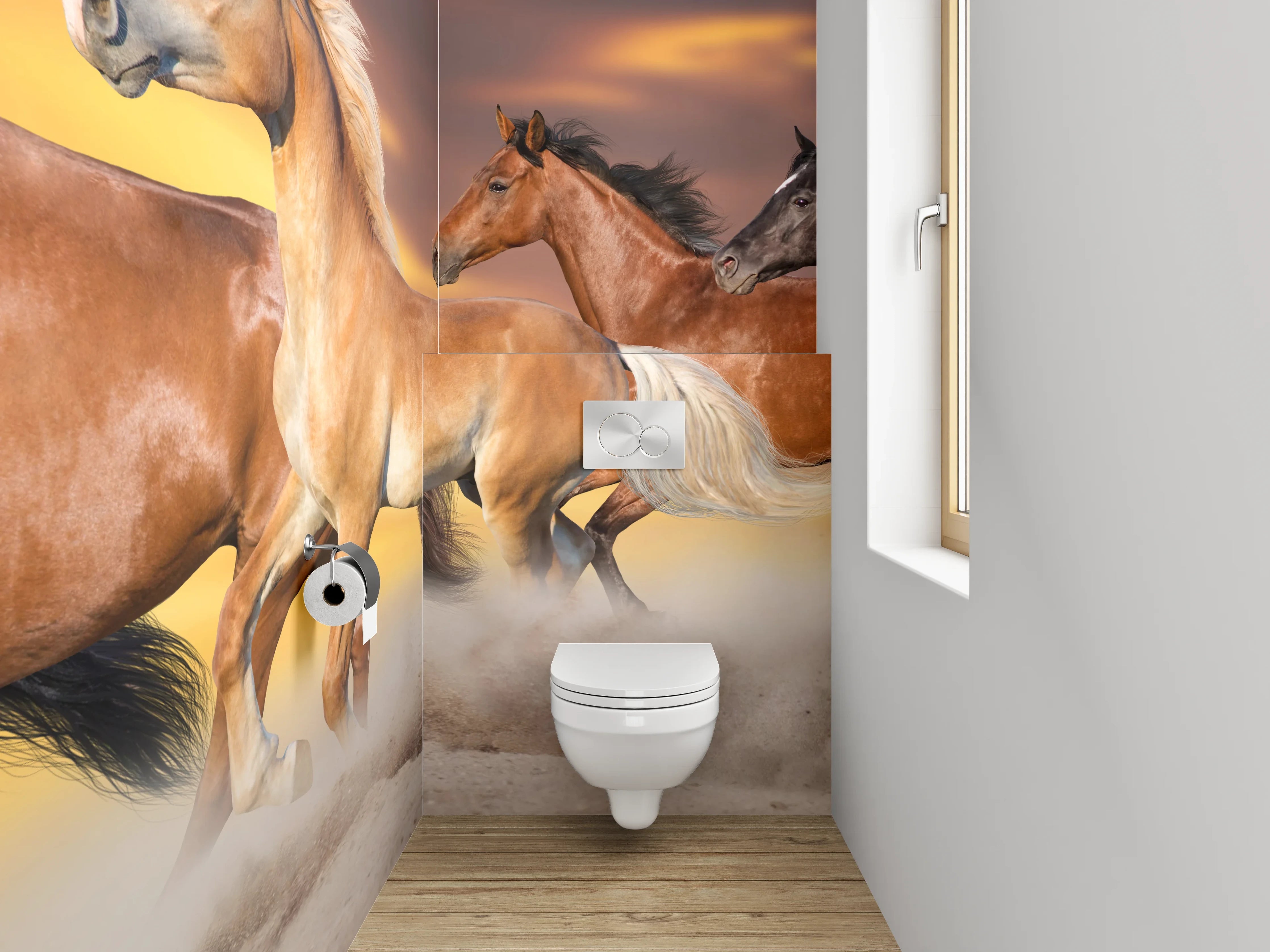 WC-Rückwand - Pferdeherde im Sonnenuntergang