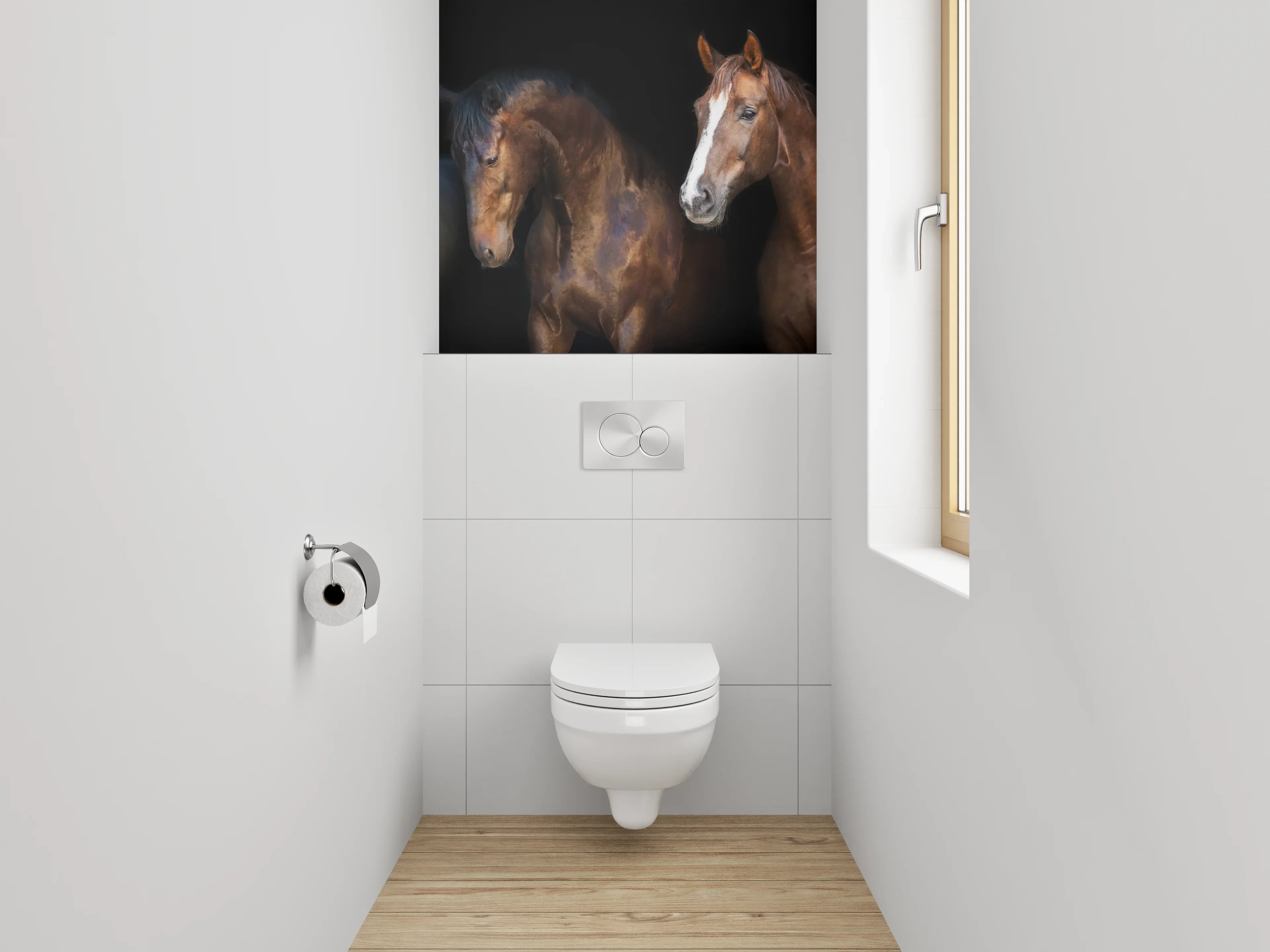 WC-Rückwand - Pferdeportrait Collage auf Schwarz