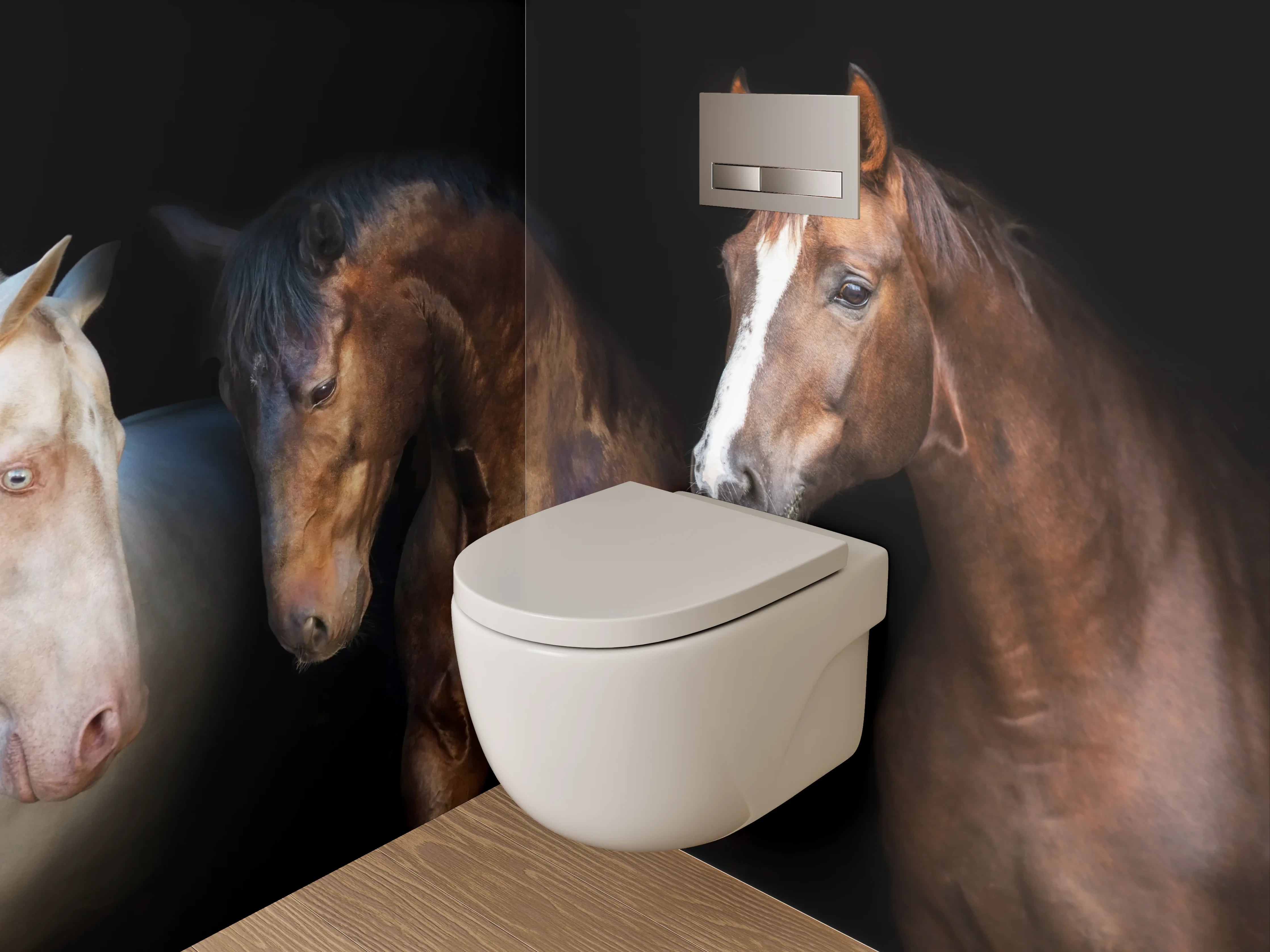 WC-Rückwand - Pferdeportrait Collage auf Schwarz