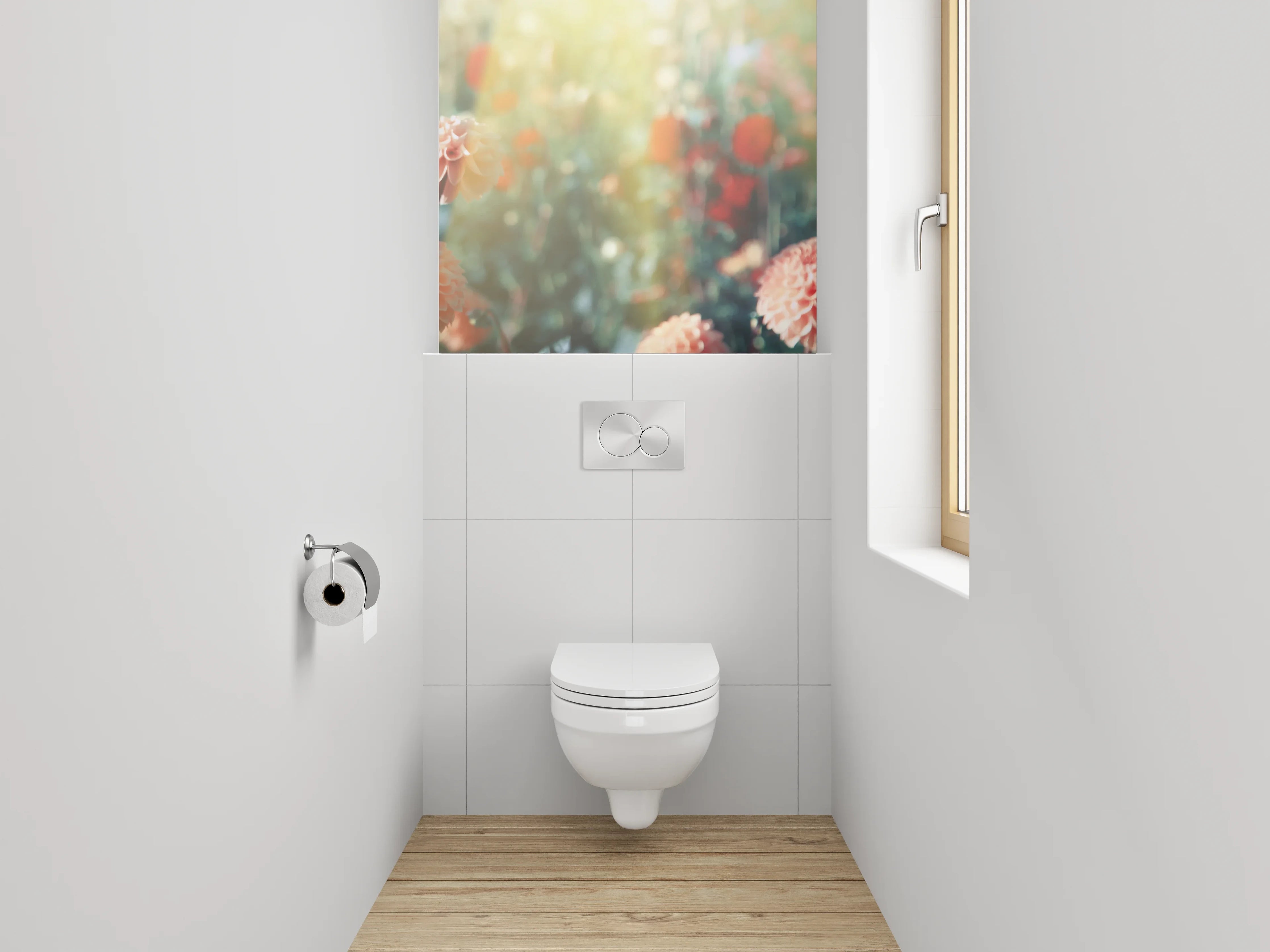 WC-Rückwand - Pfirsichfarbene Dahlien im Sonnenlicht