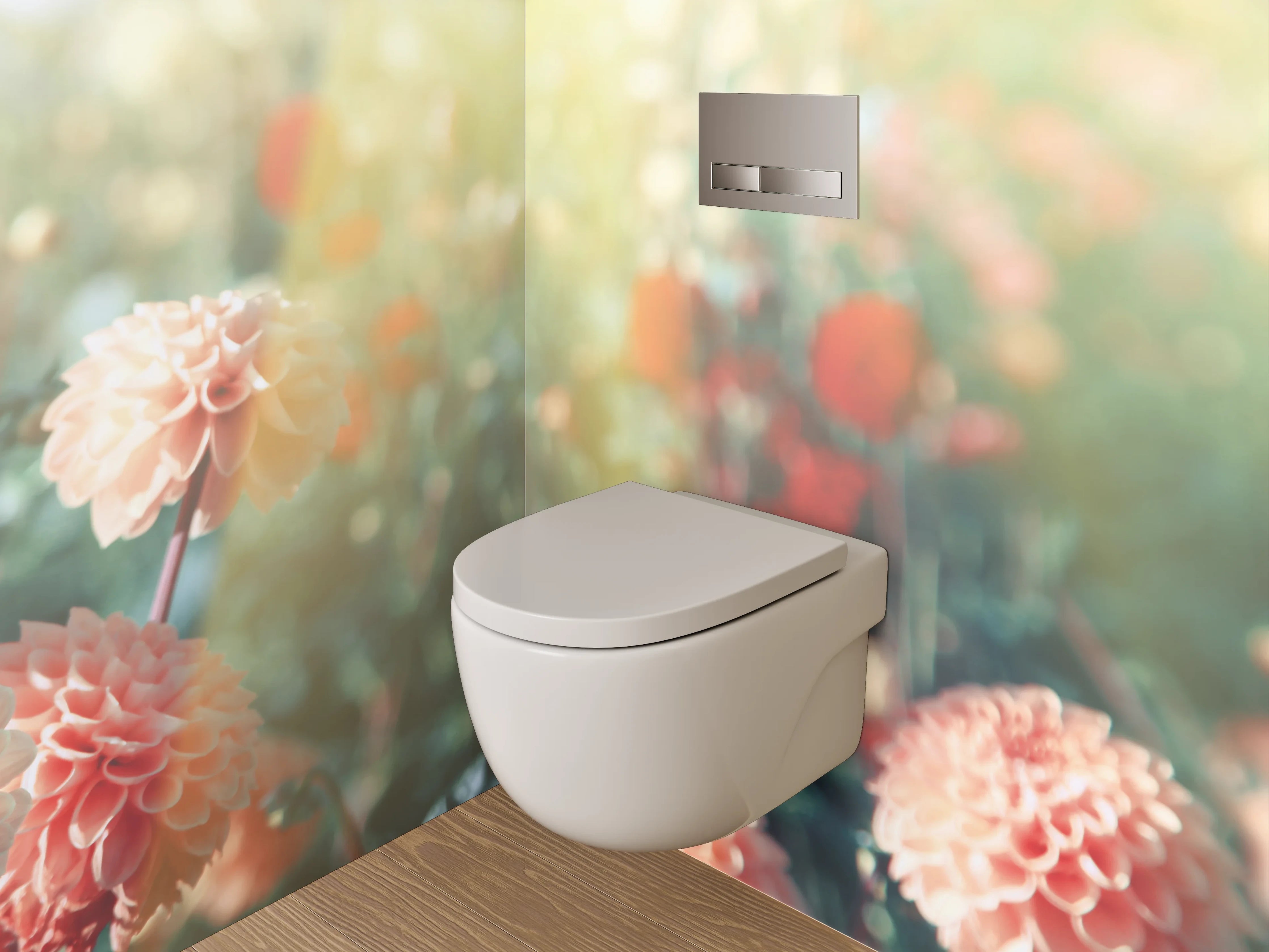 WC-Rückwand - Pfirsichfarbene Dahlien im Sonnenlicht