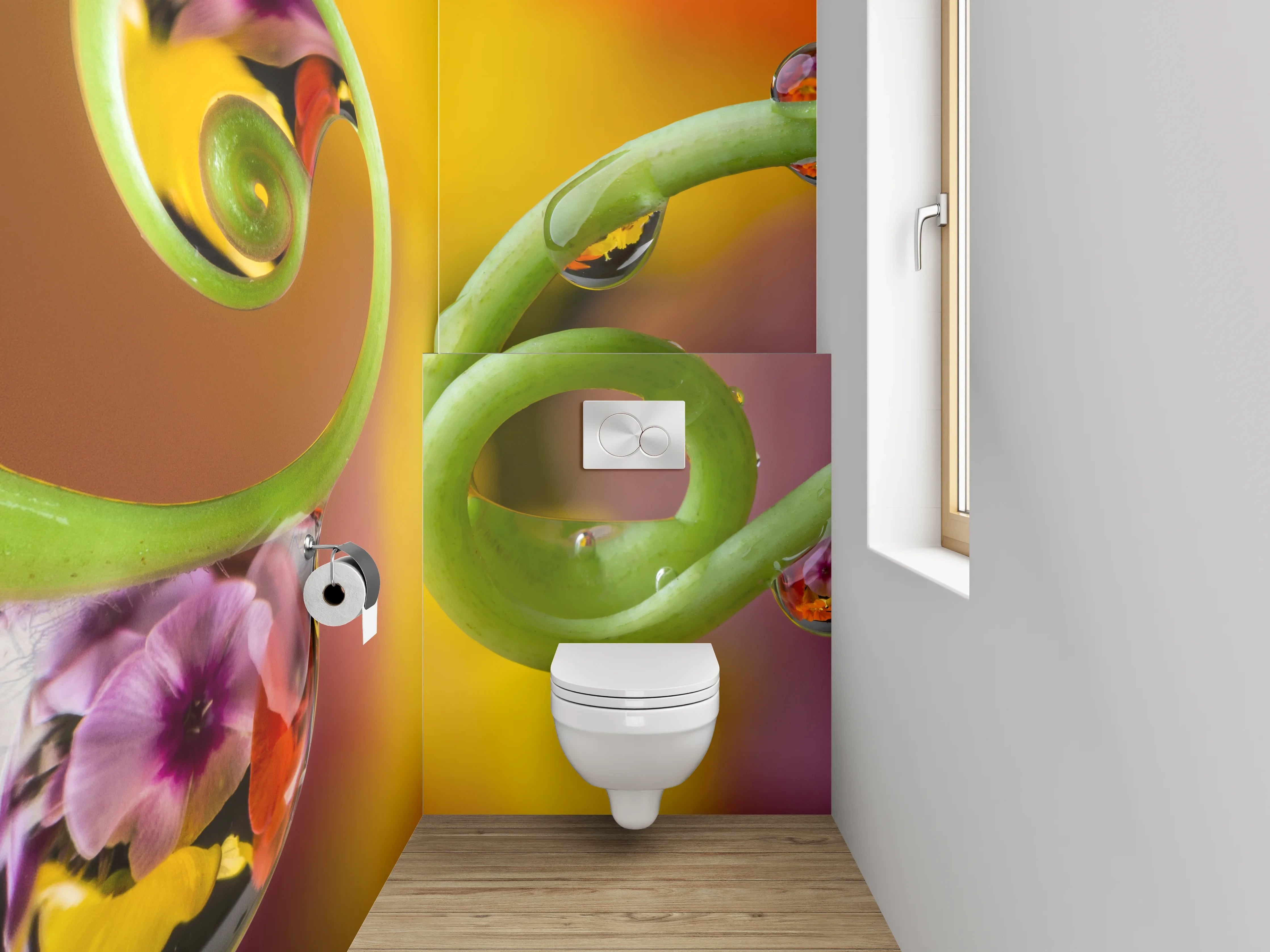 WC-Rückwand - Pflanzenranken mit Tautropfen