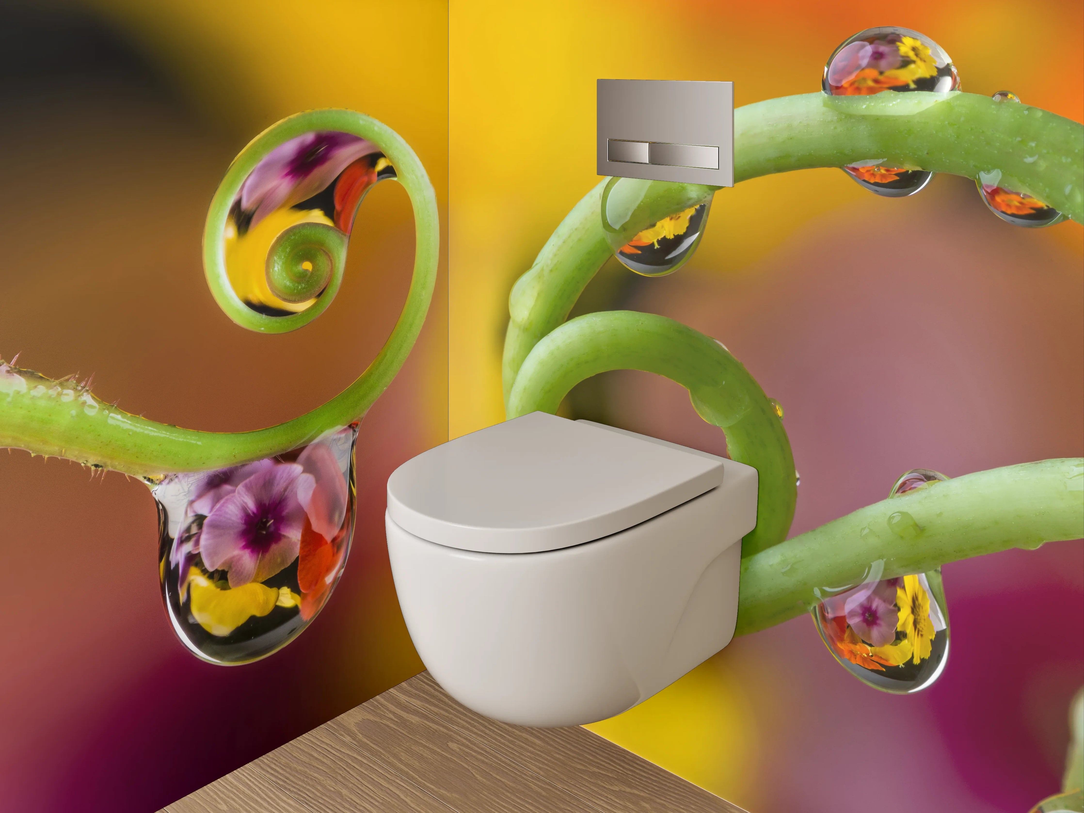 WC-Rückwand - Pflanzenranken mit Tautropfen