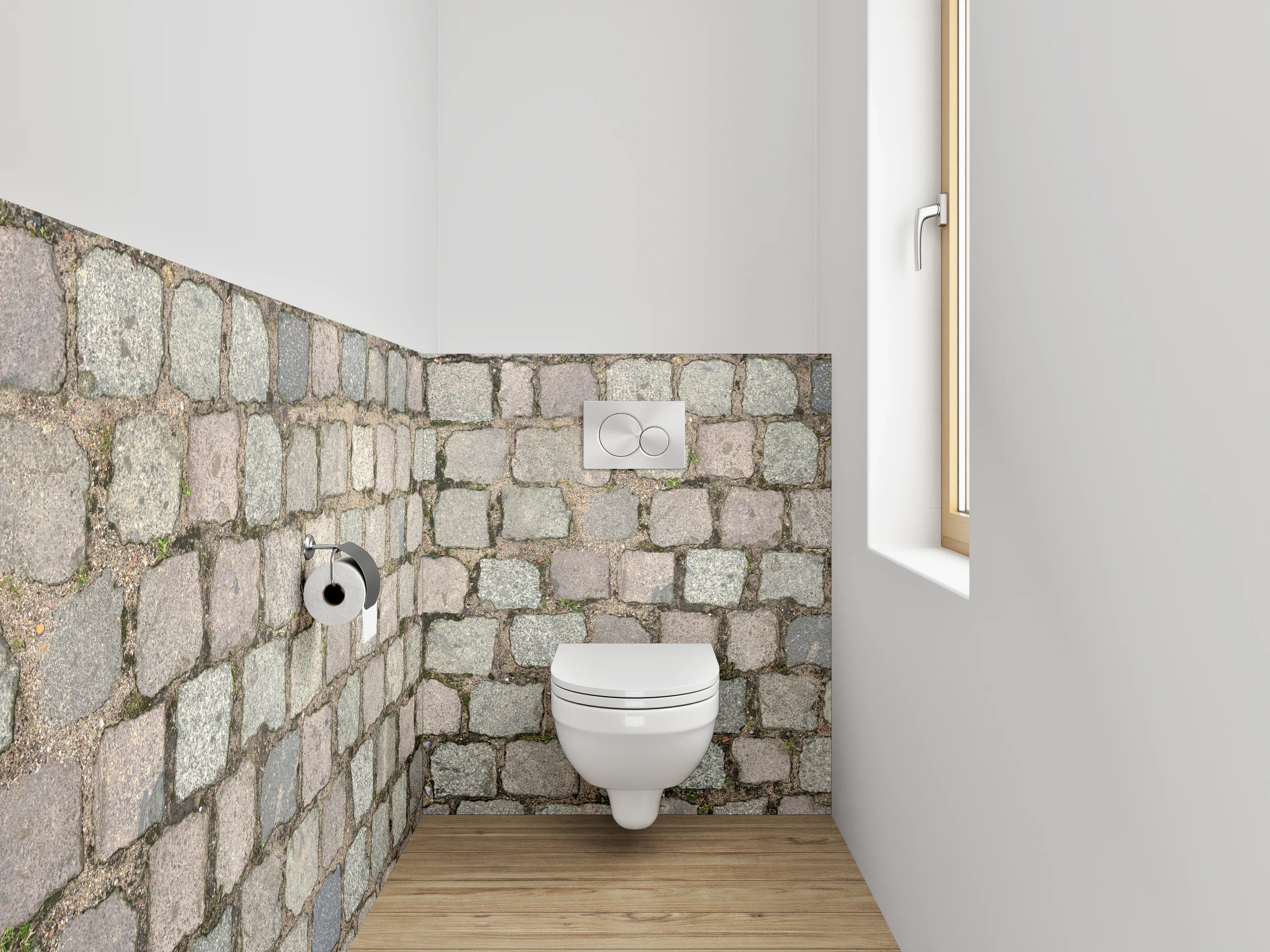 WC-Rückwand - Pflastersteinmuster Grau Braun