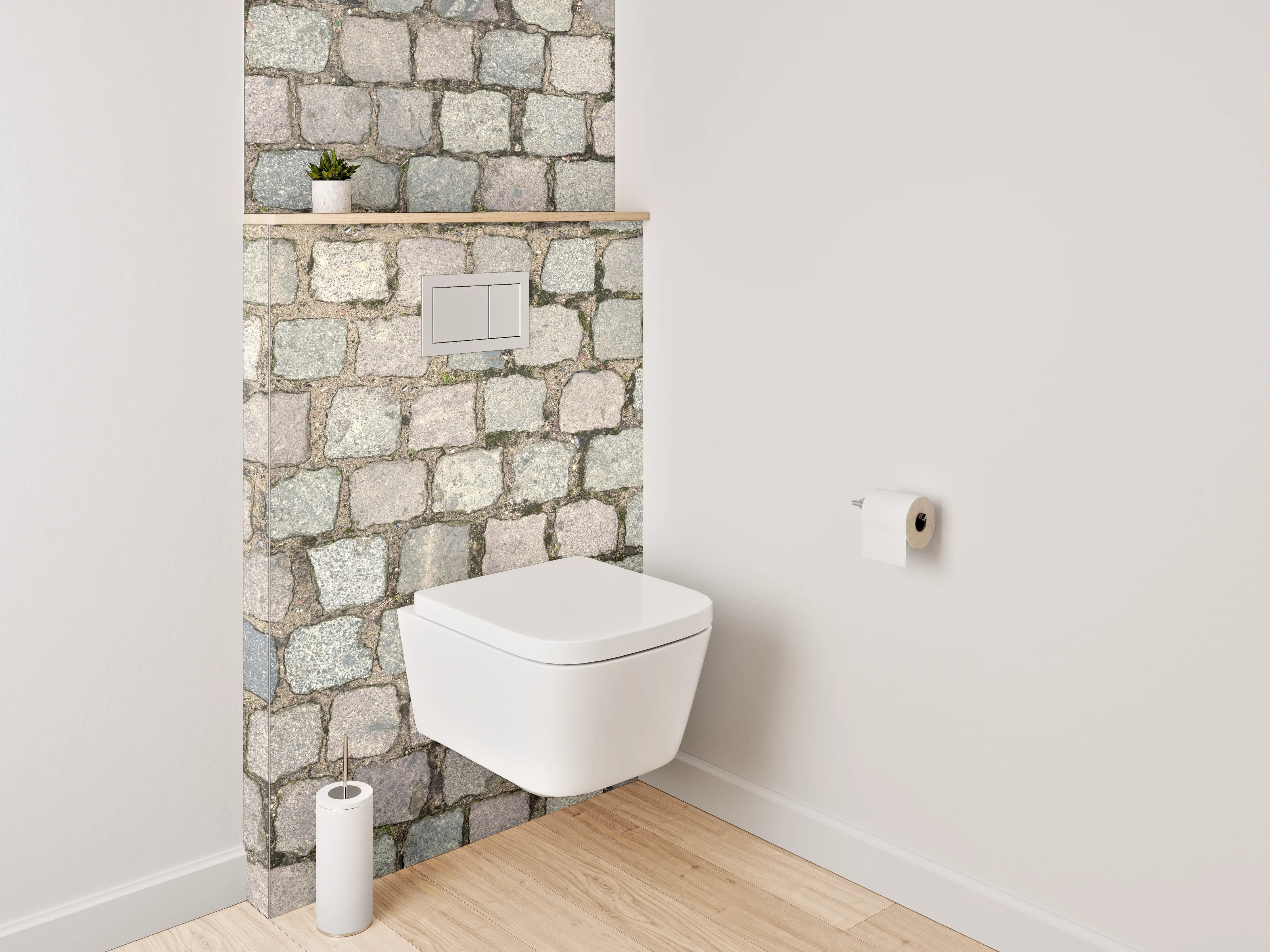 WC-Rückwand - Pflastersteinmuster Grau Braun