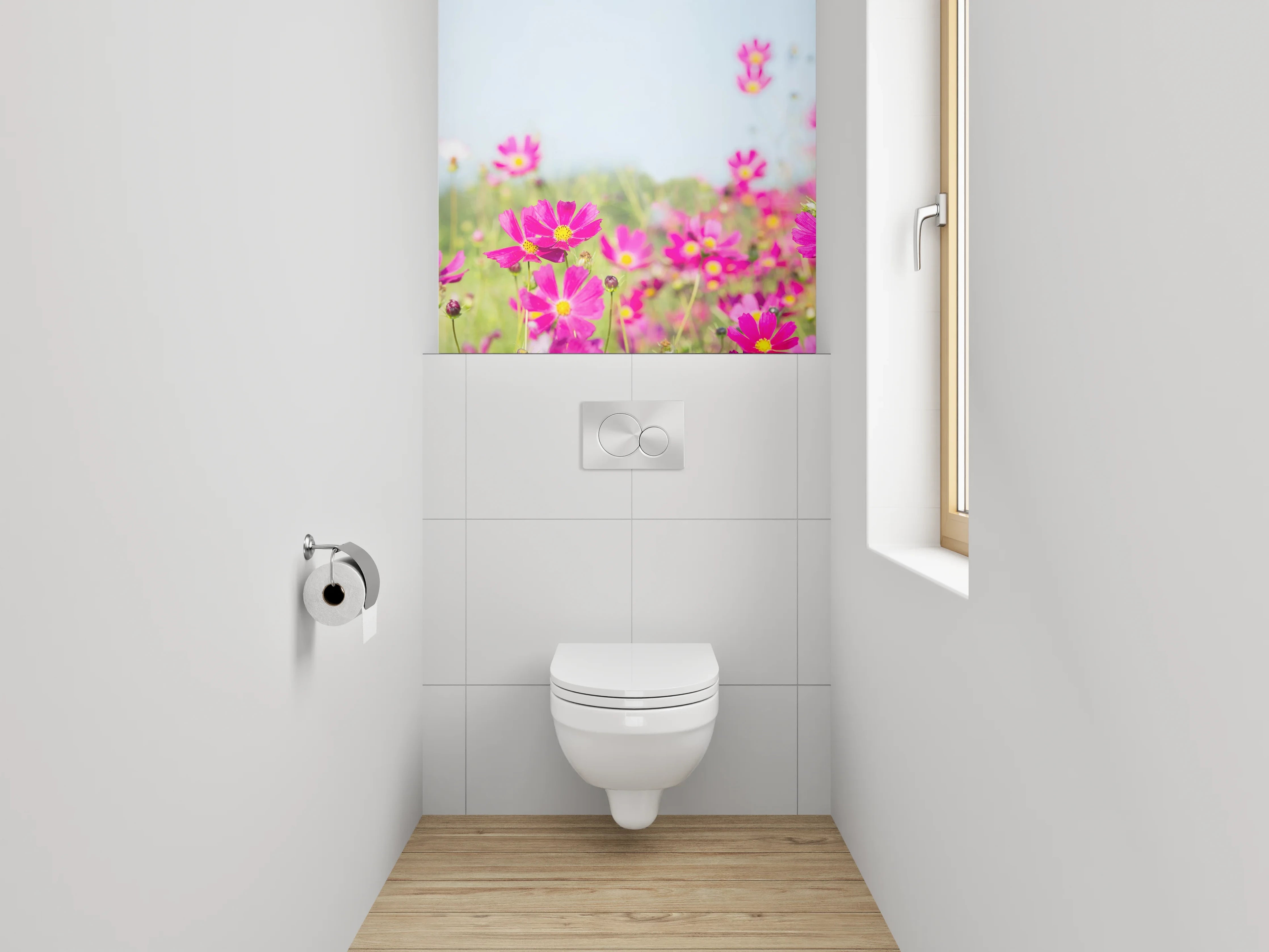 WC-Rückwand - Pinkes Blumenmeer auf Sommerwiese