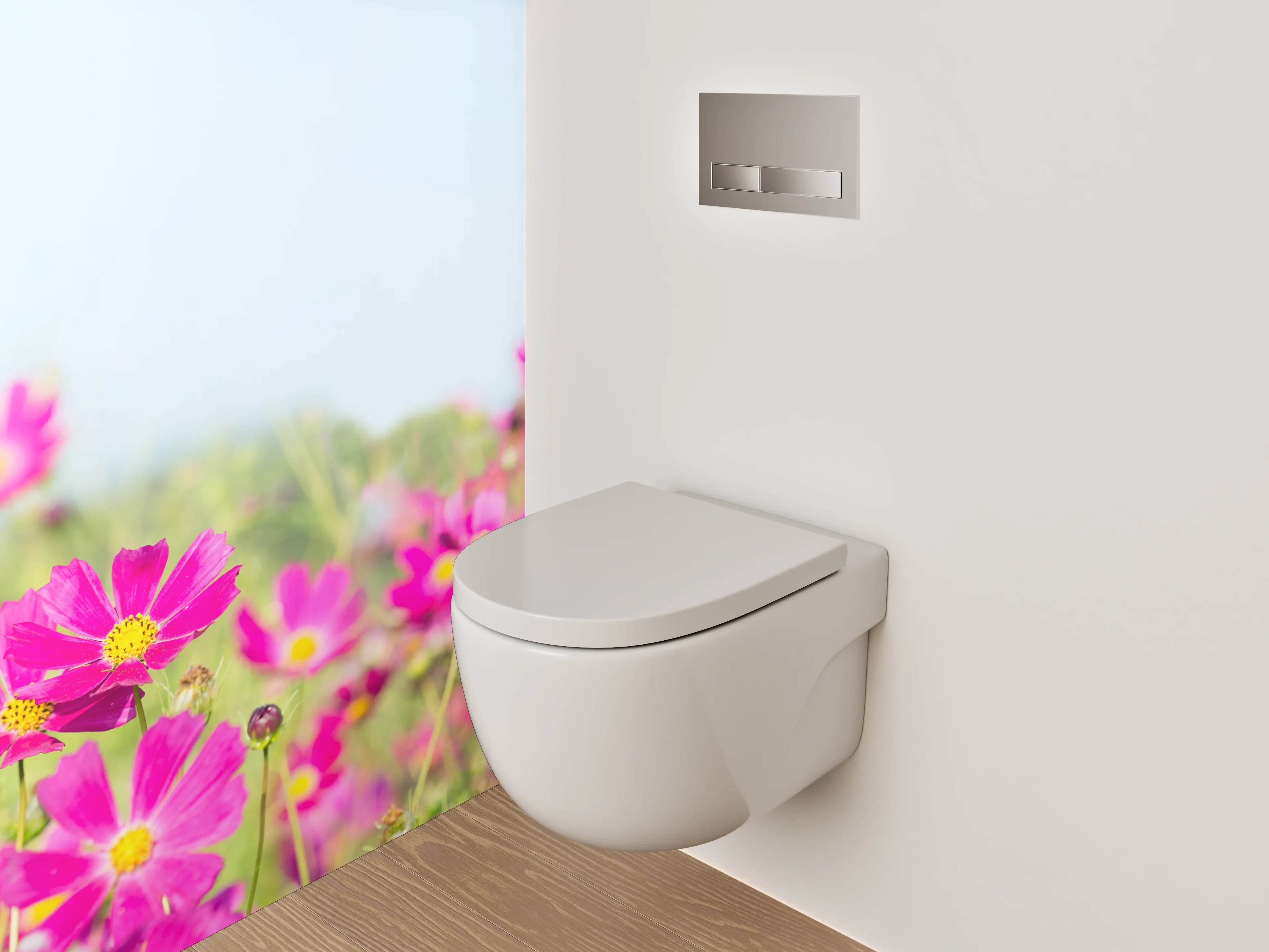 WC-Rückwand - Pinkes Blumenmeer auf Sommerwiese