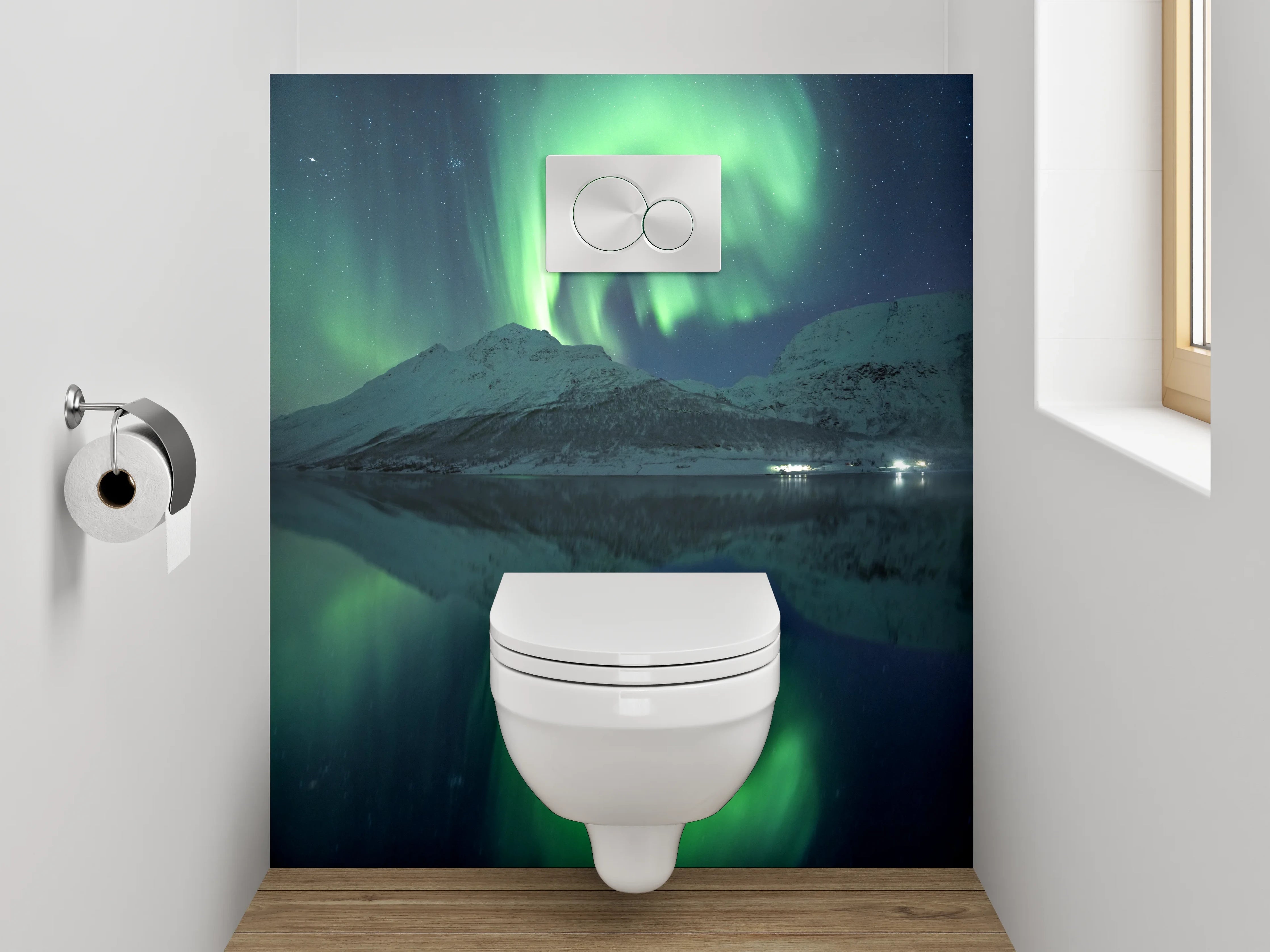 WC-Rückwand - Polarlicht über verschneiten Bergen