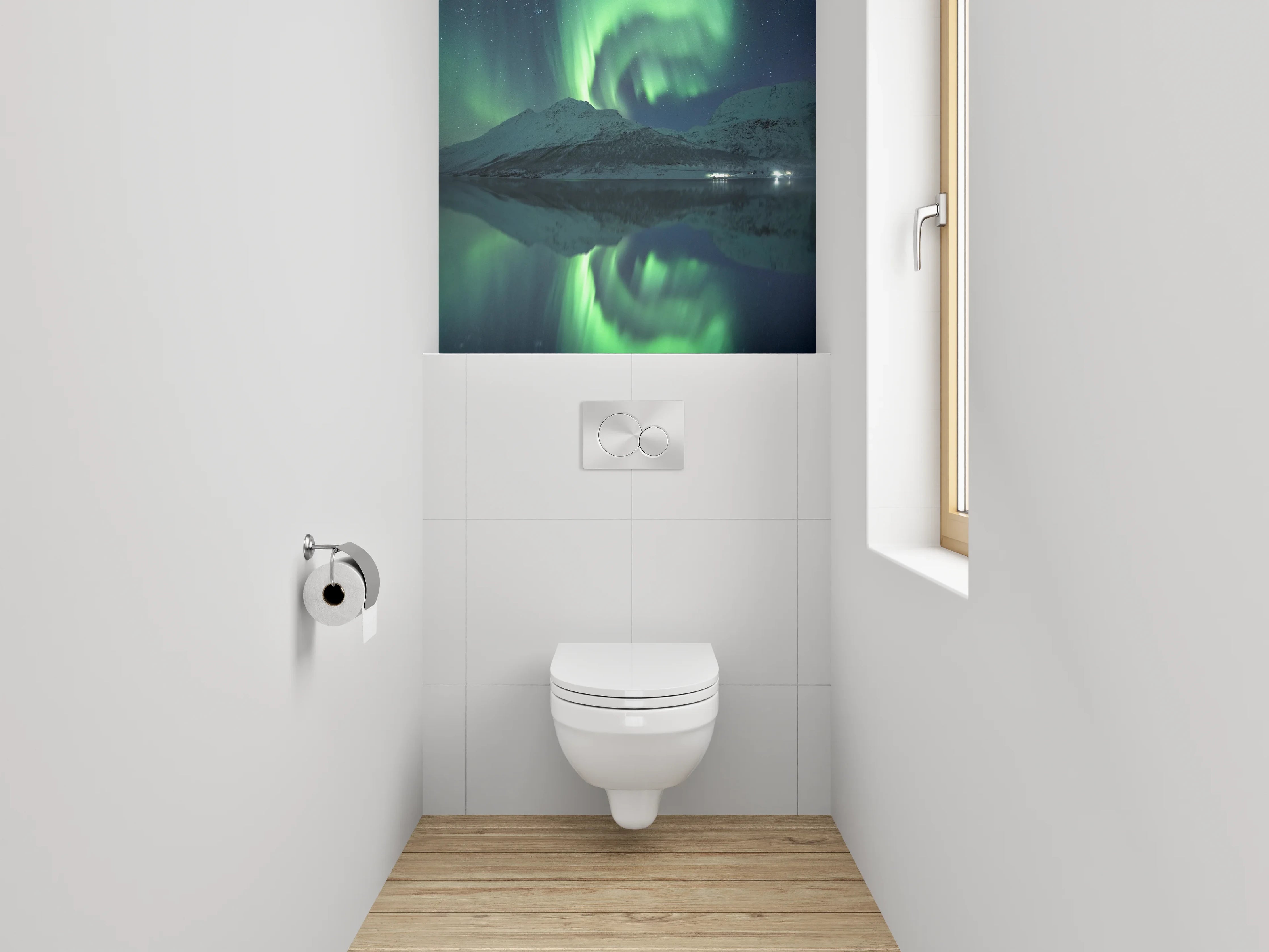 WC-Rückwand - Polarlicht über verschneiten Bergen