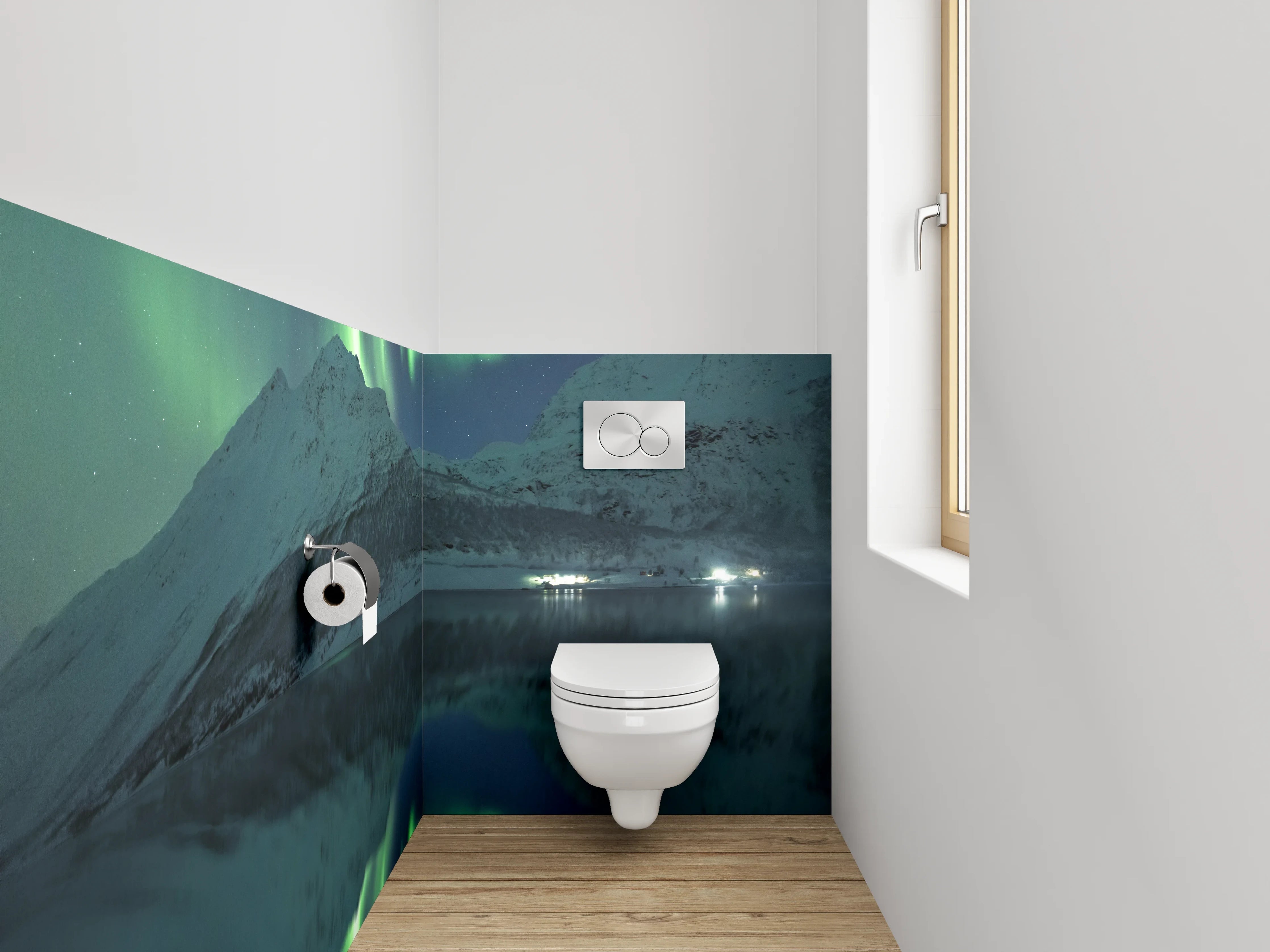 WC-Rückwand - Polarlicht über verschneiten Bergen