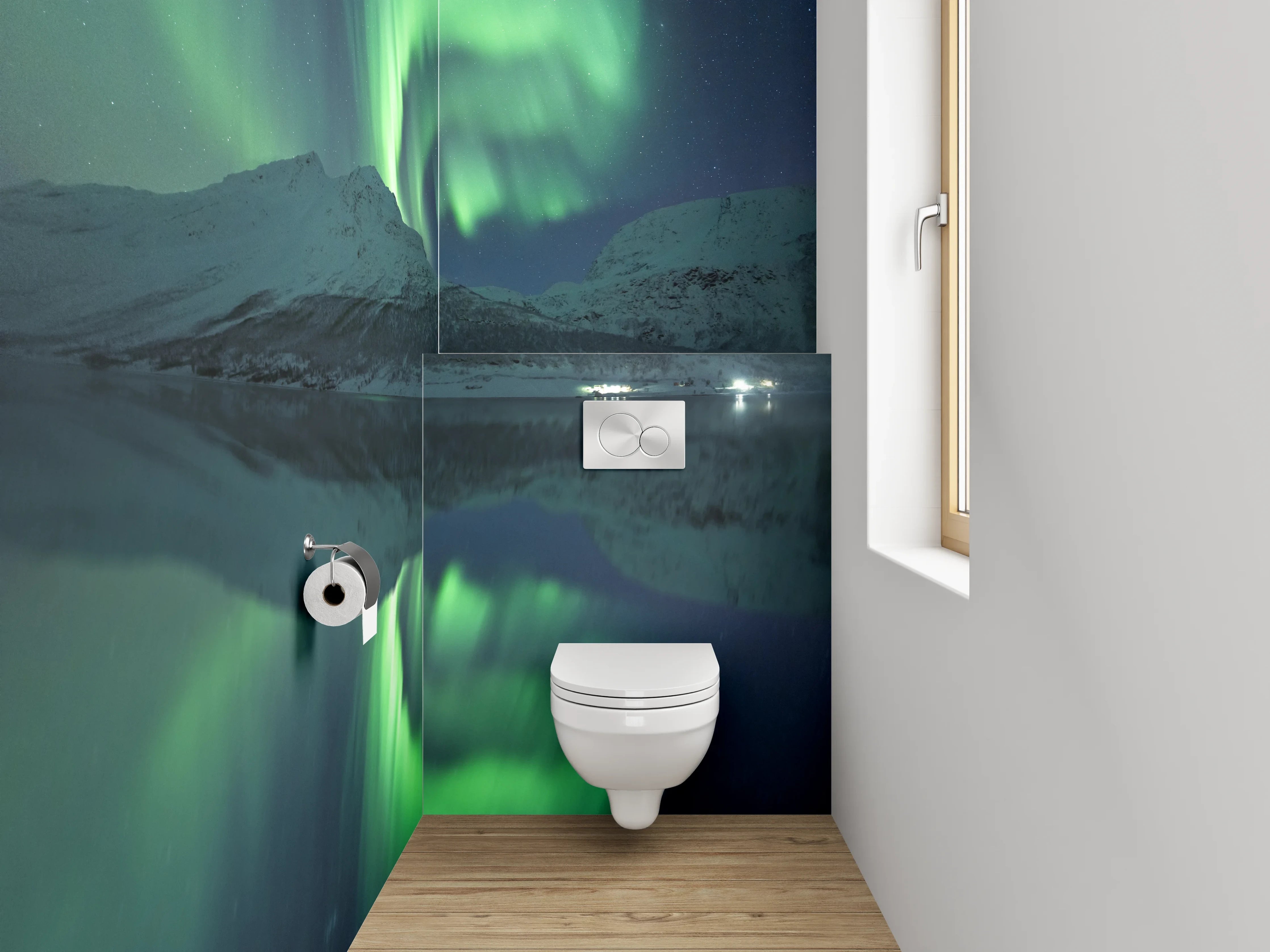 WC-Rückwand - Polarlicht über verschneiten Bergen