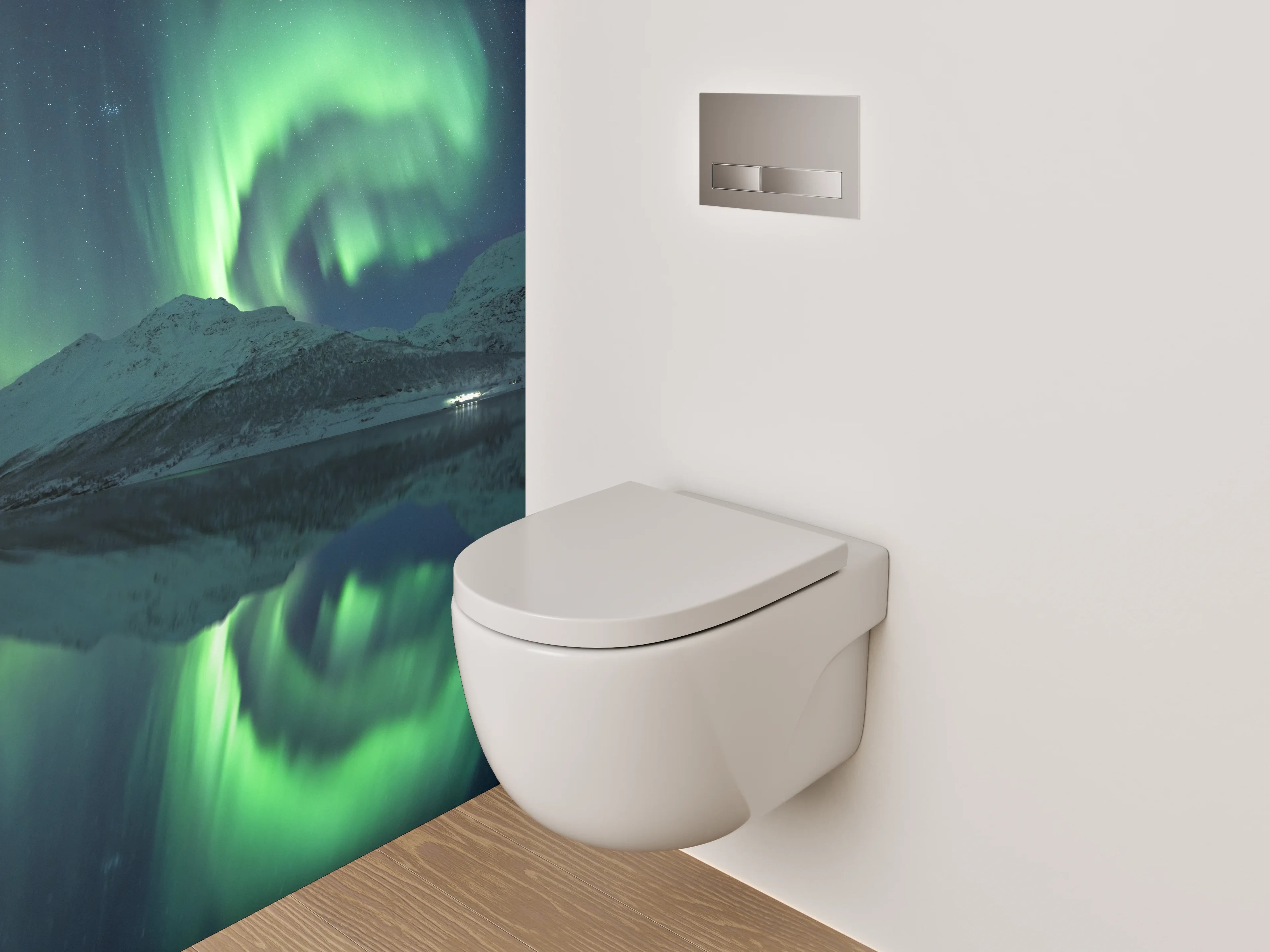 WC-Rückwand - Polarlicht über verschneiten Bergen