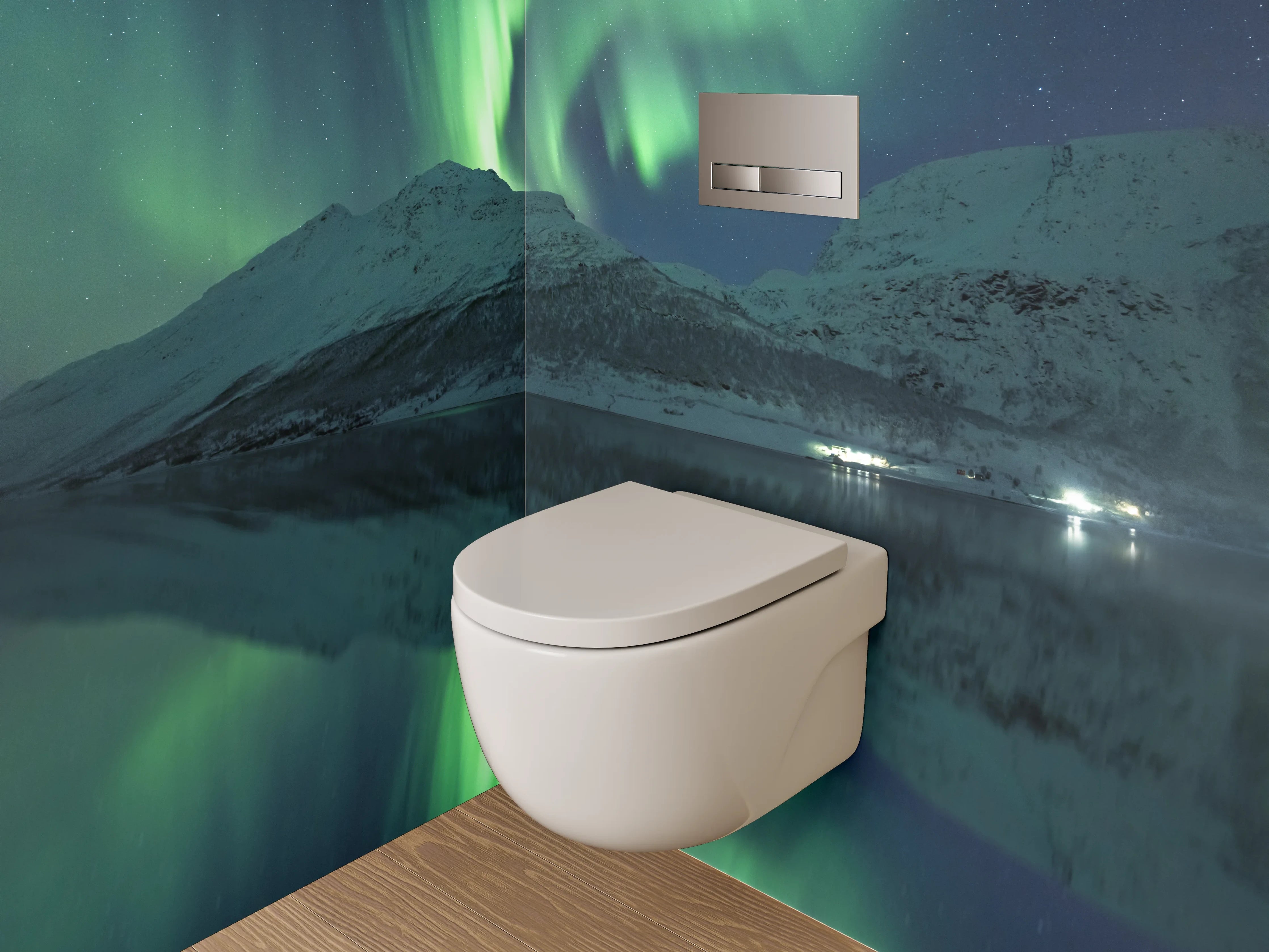 WC-Rückwand - Polarlicht über verschneiten Bergen