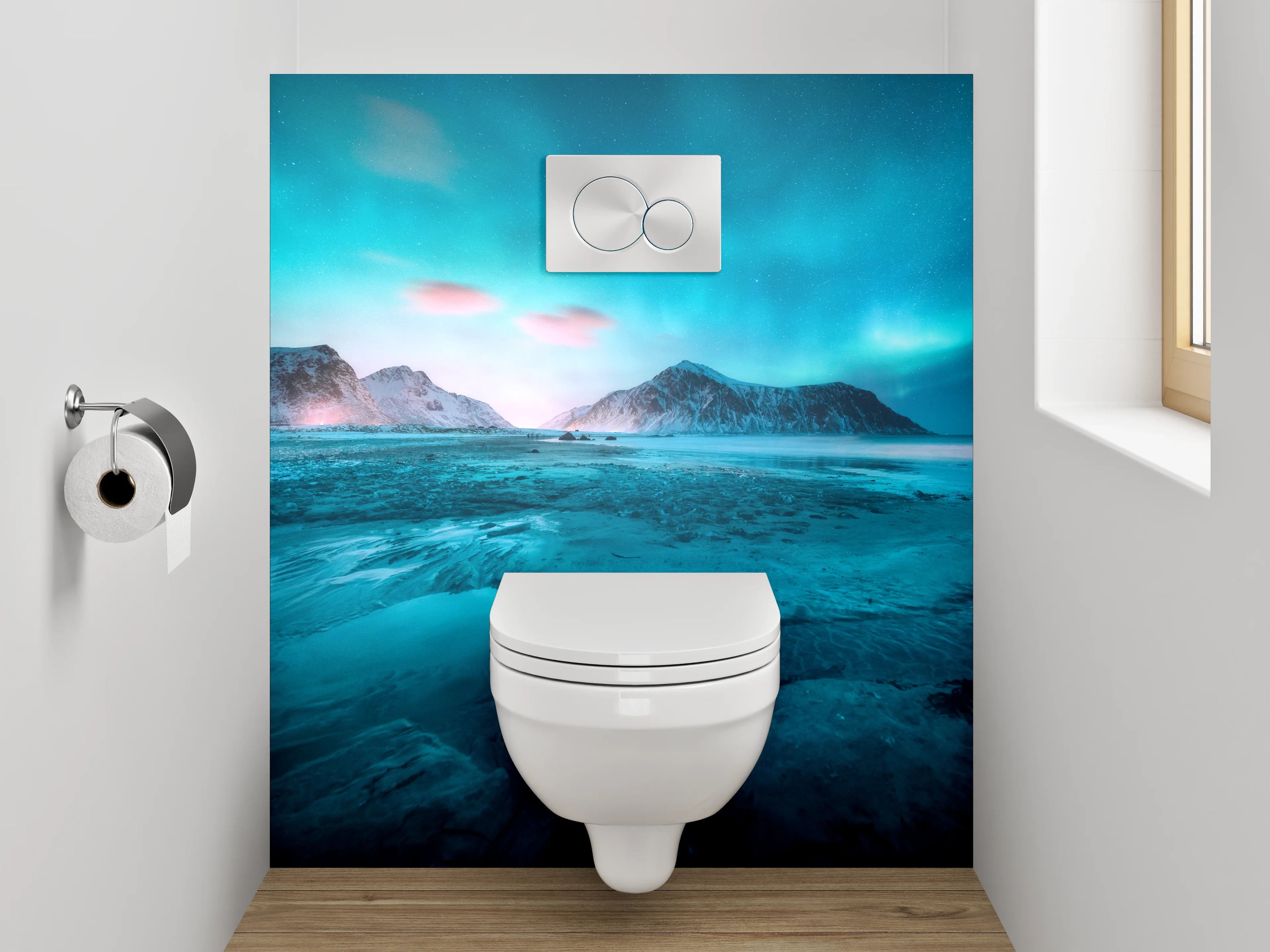 WC-Rückwand - Polarlichter über arktischer Landschaft