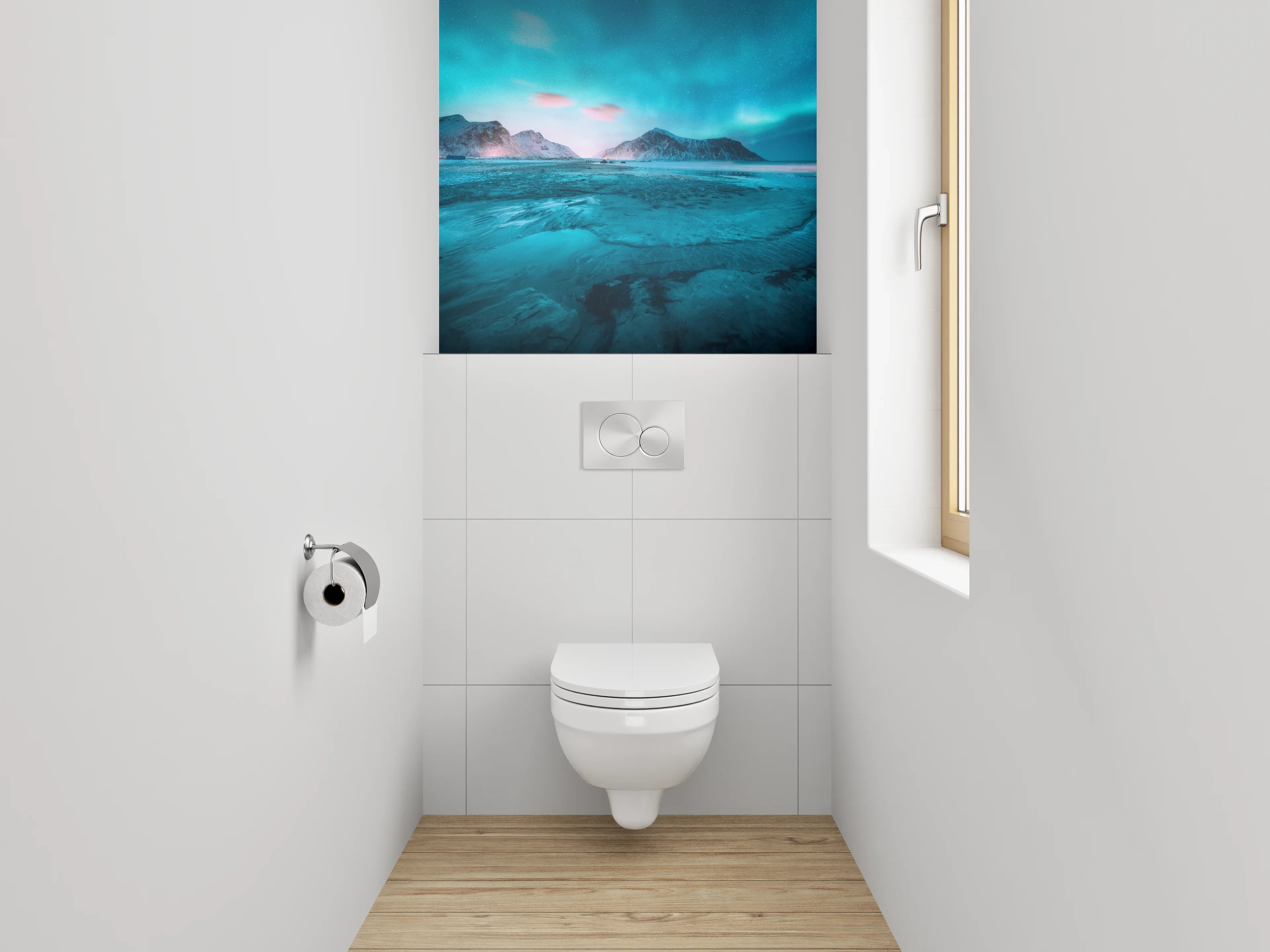 WC-Rückwand - Polarlichter über arktischer Landschaft