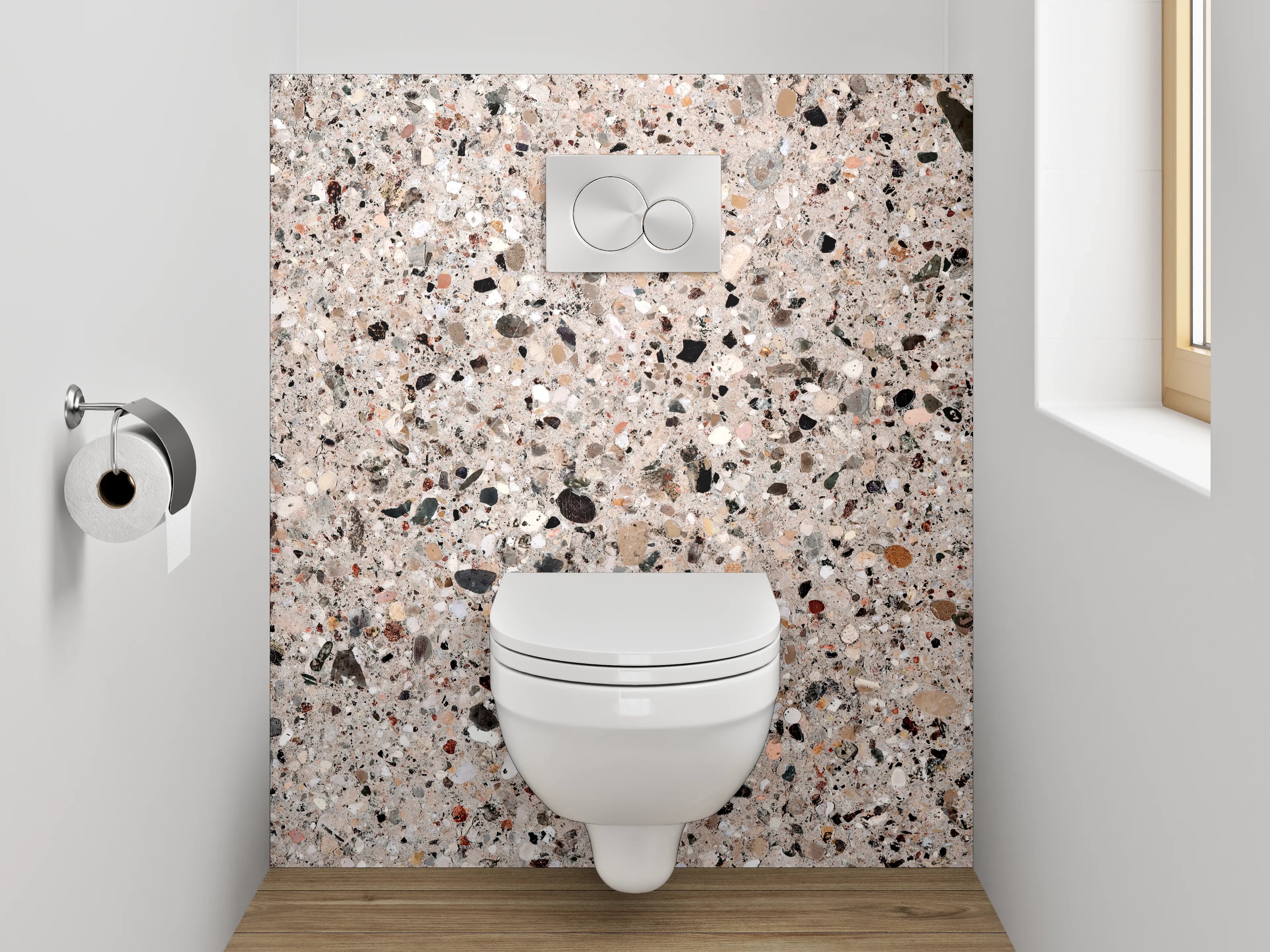 WC-Rückwand - Polierter Terrazzo Naturstein-Optik