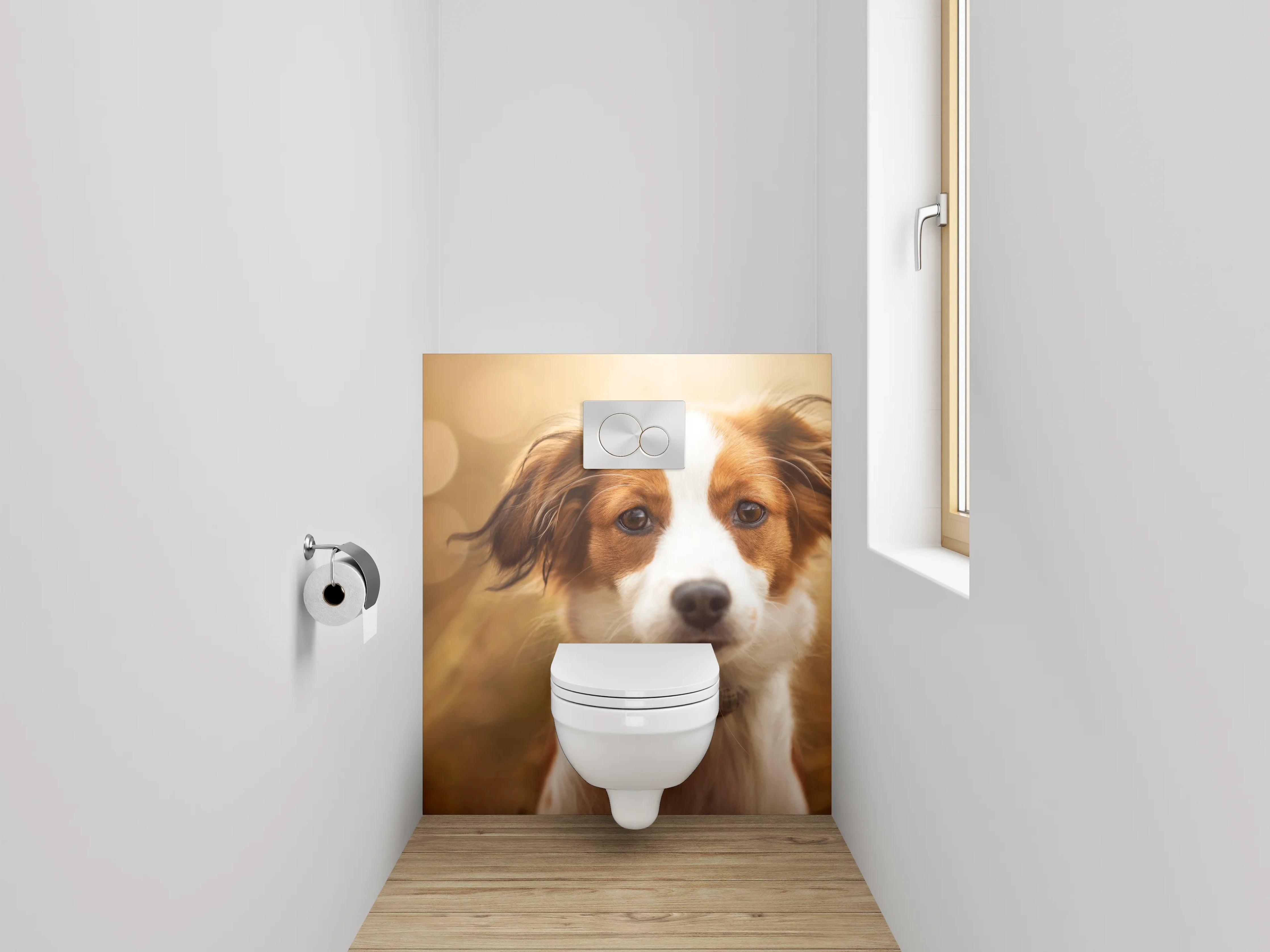 WC-Rückwand - Porträt Hund auf Wiese