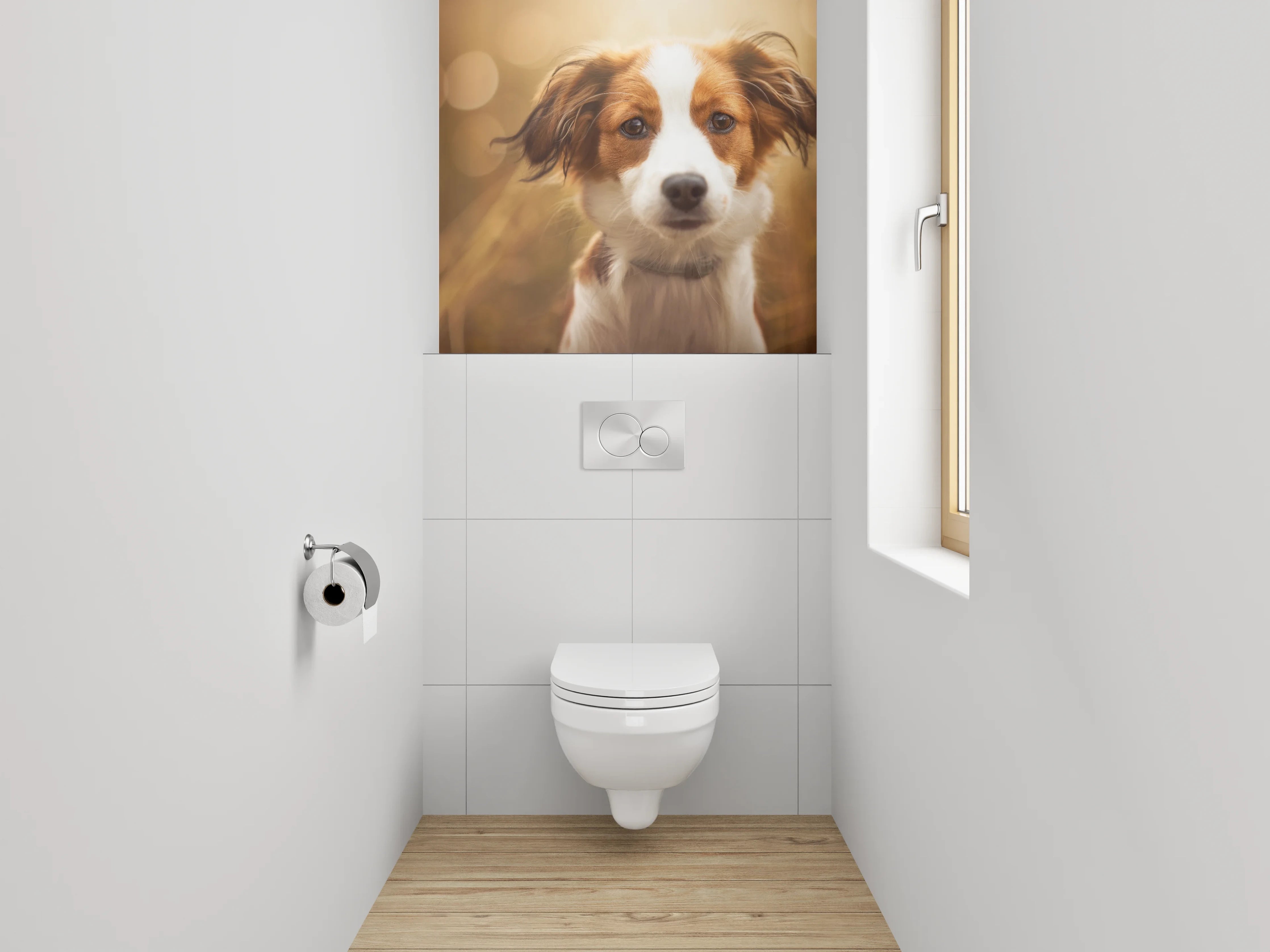 WC-Rückwand - Porträt Hund auf Wiese