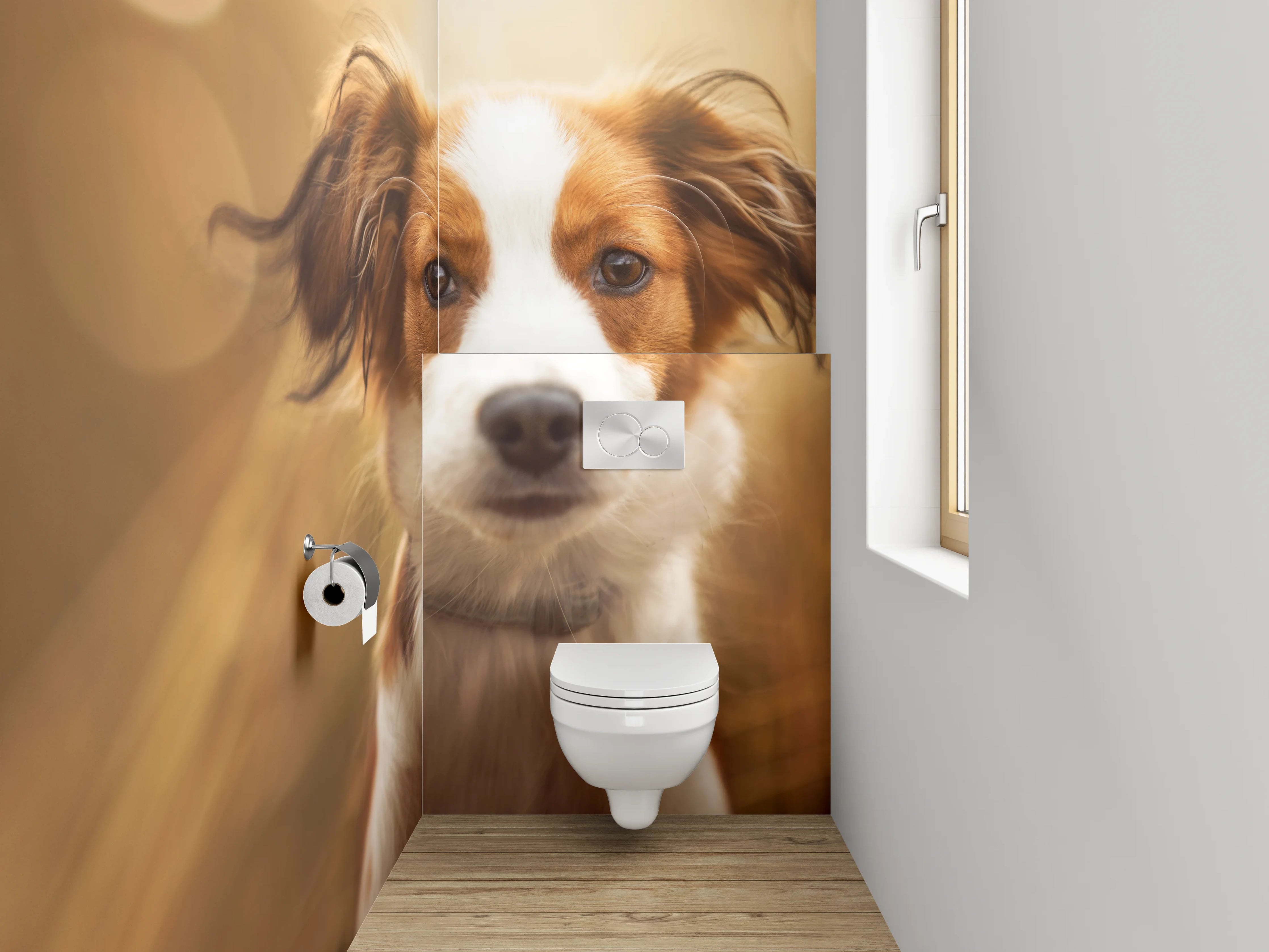 WC-Rückwand - Porträt Hund auf Wiese