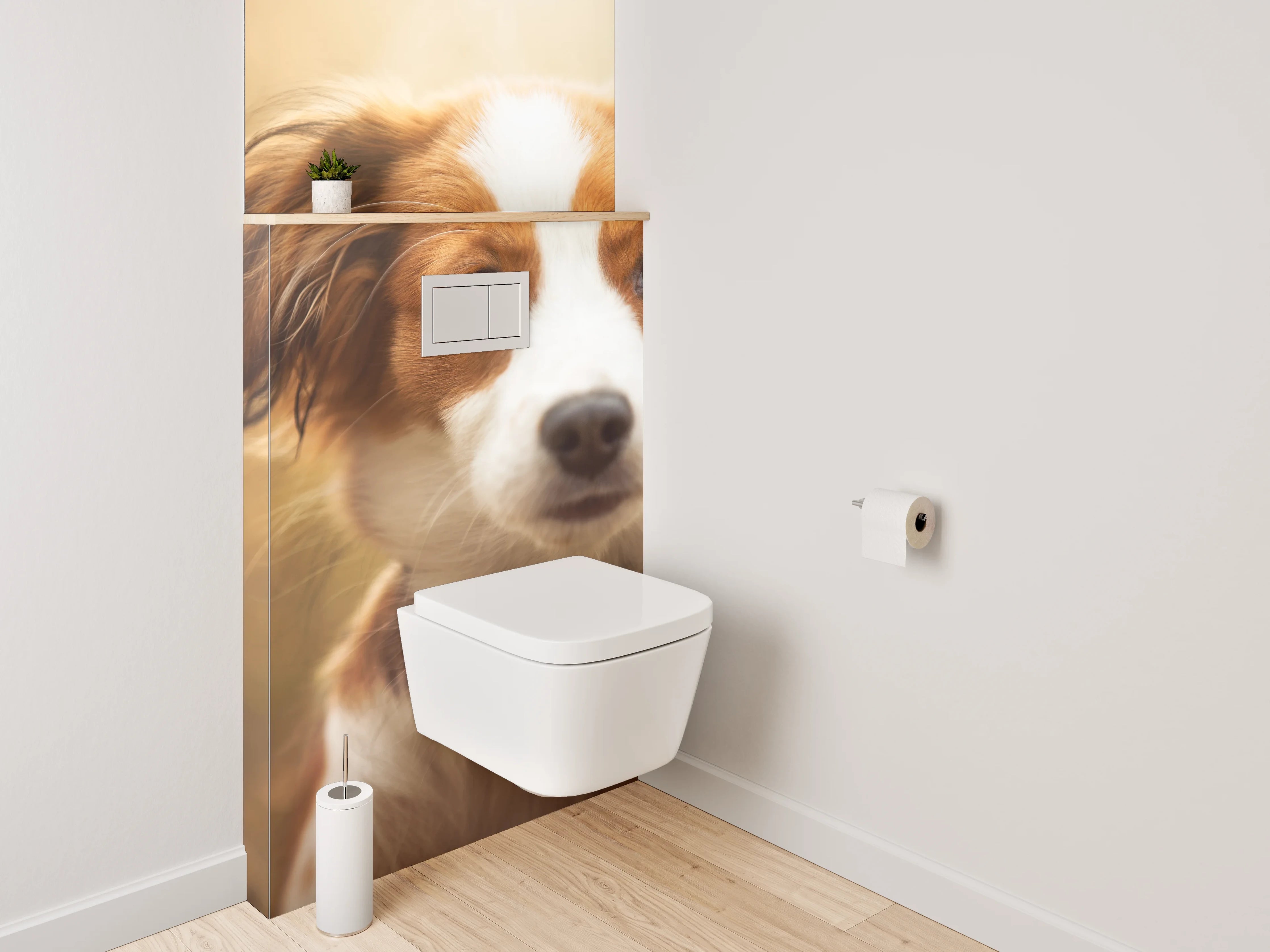 WC-Rückwand - Porträt Hund auf Wiese