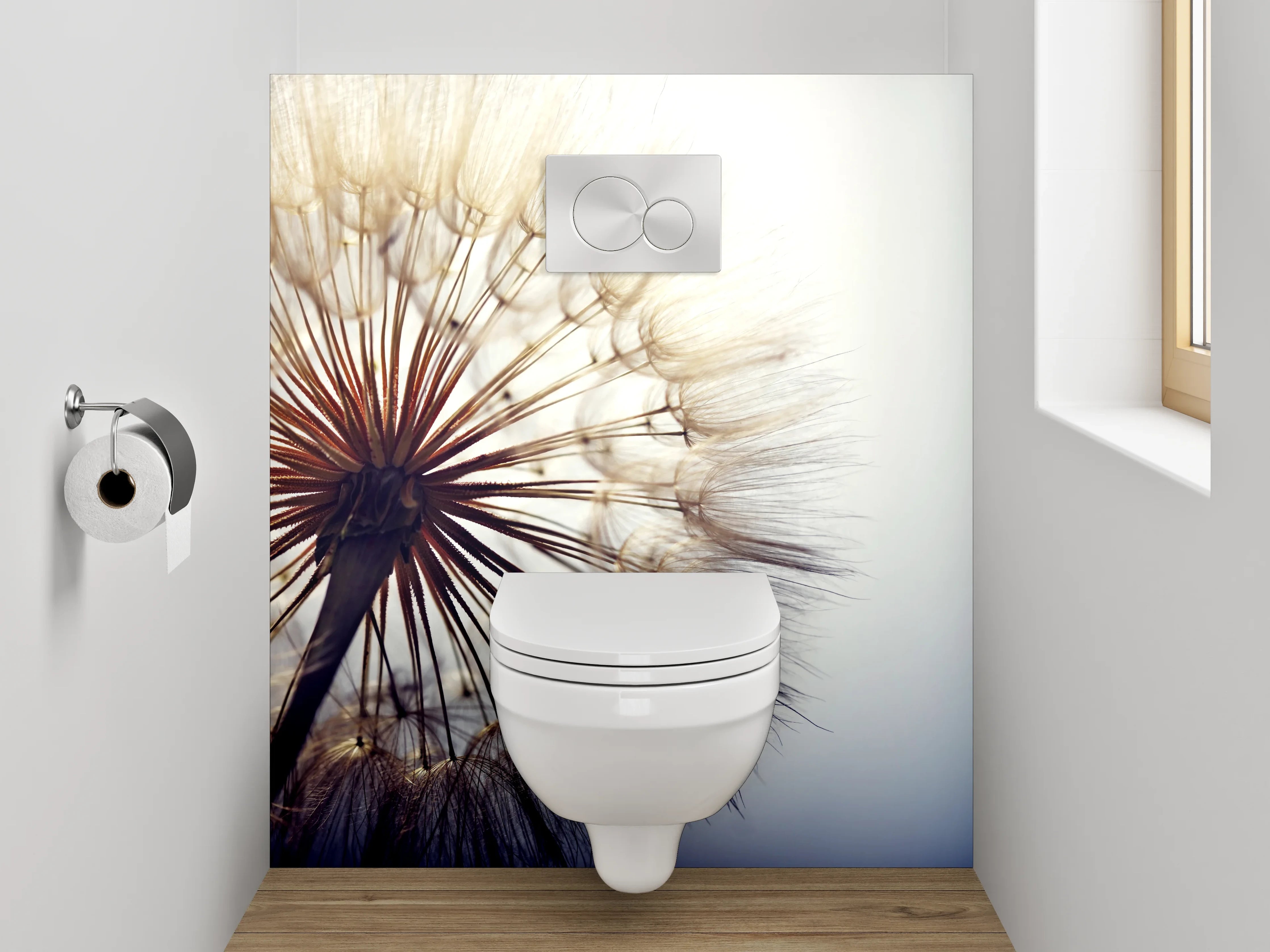 WC-Rückwand - Pusteblume Makro Weiß Grau Minimal