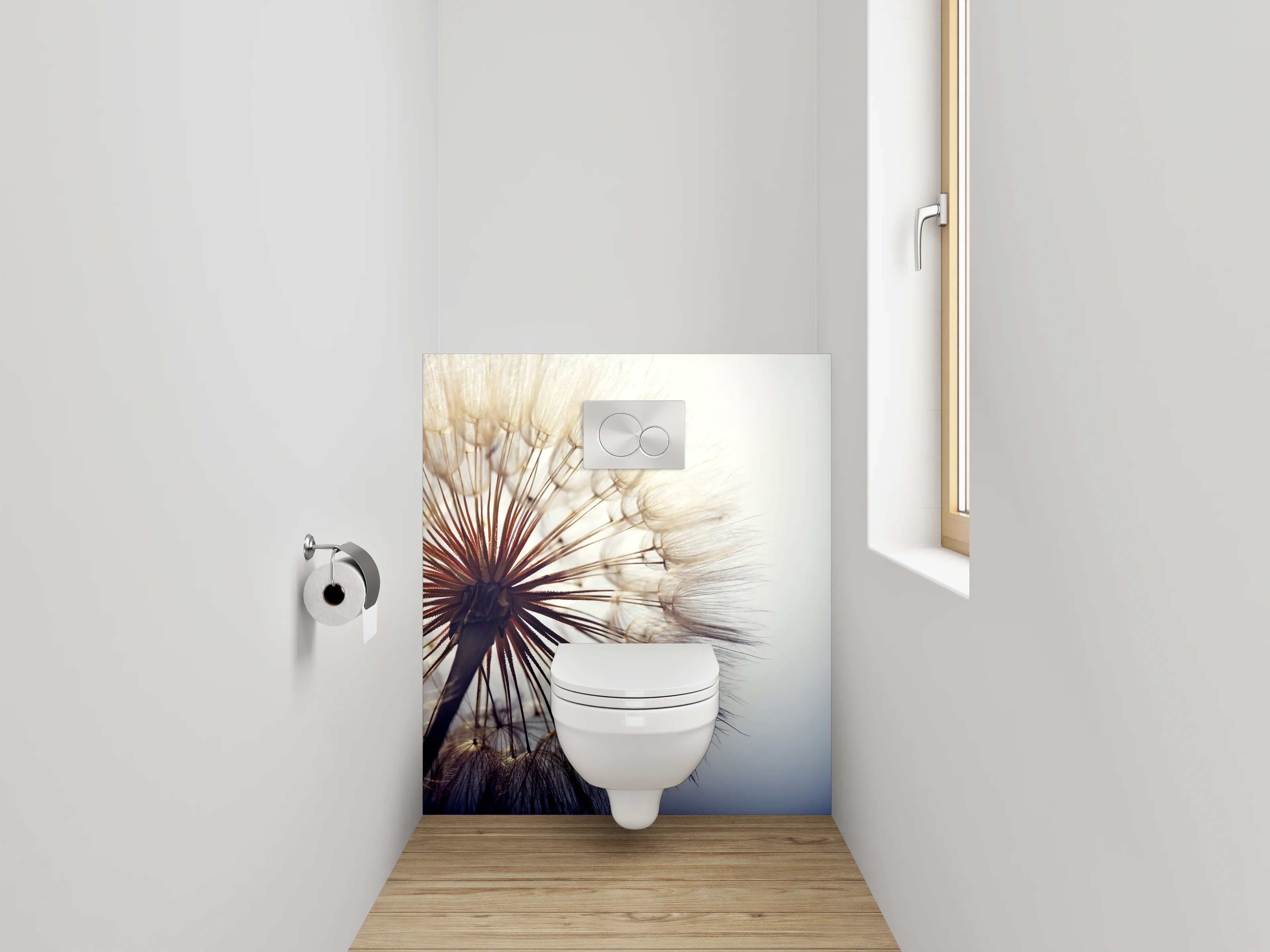 WC-Rückwand - Pusteblume Makro Weiß Grau Minimal