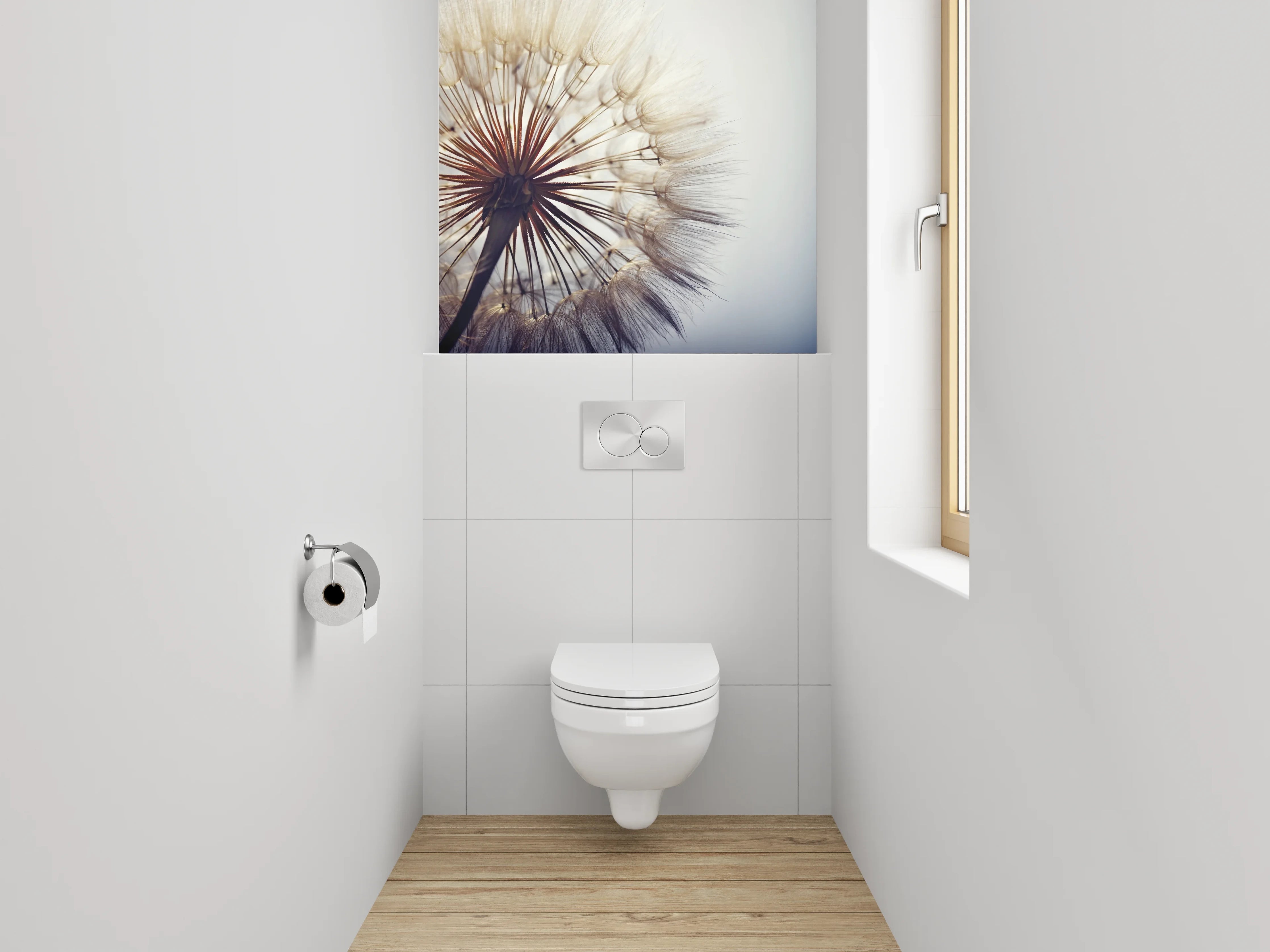 WC-Rückwand - Pusteblume Makro Weiß Grau Minimal
