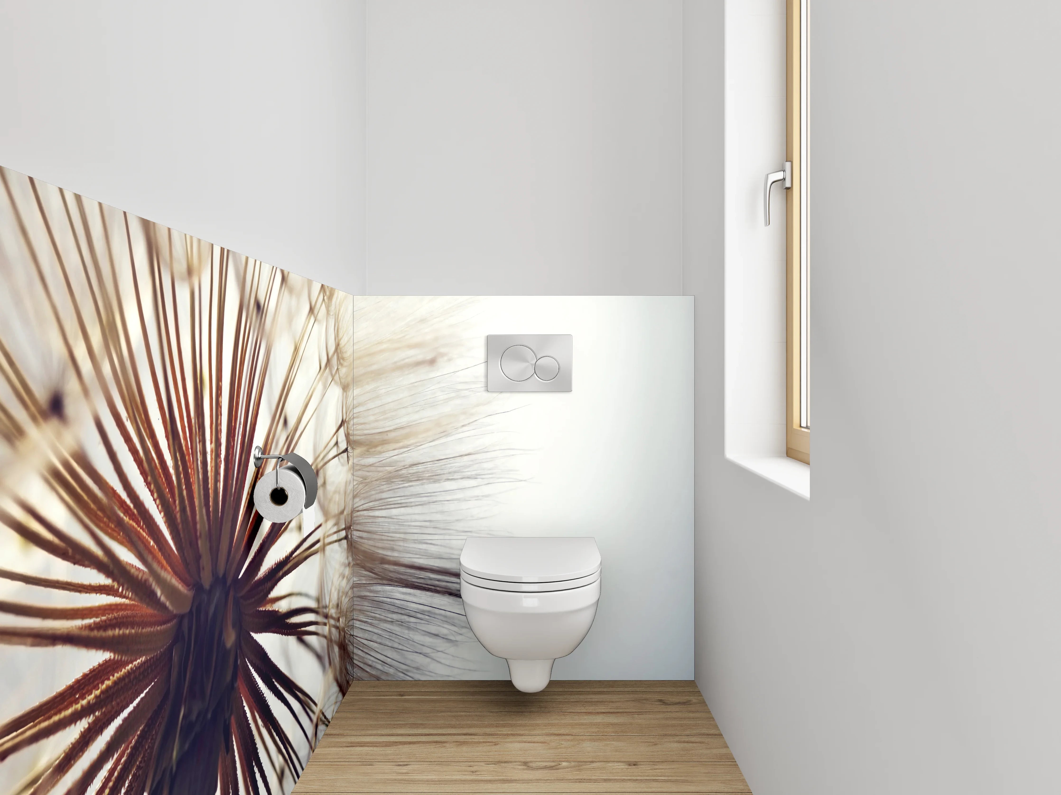 WC-Rückwand - Pusteblume Makro Weiß Grau Minimal
